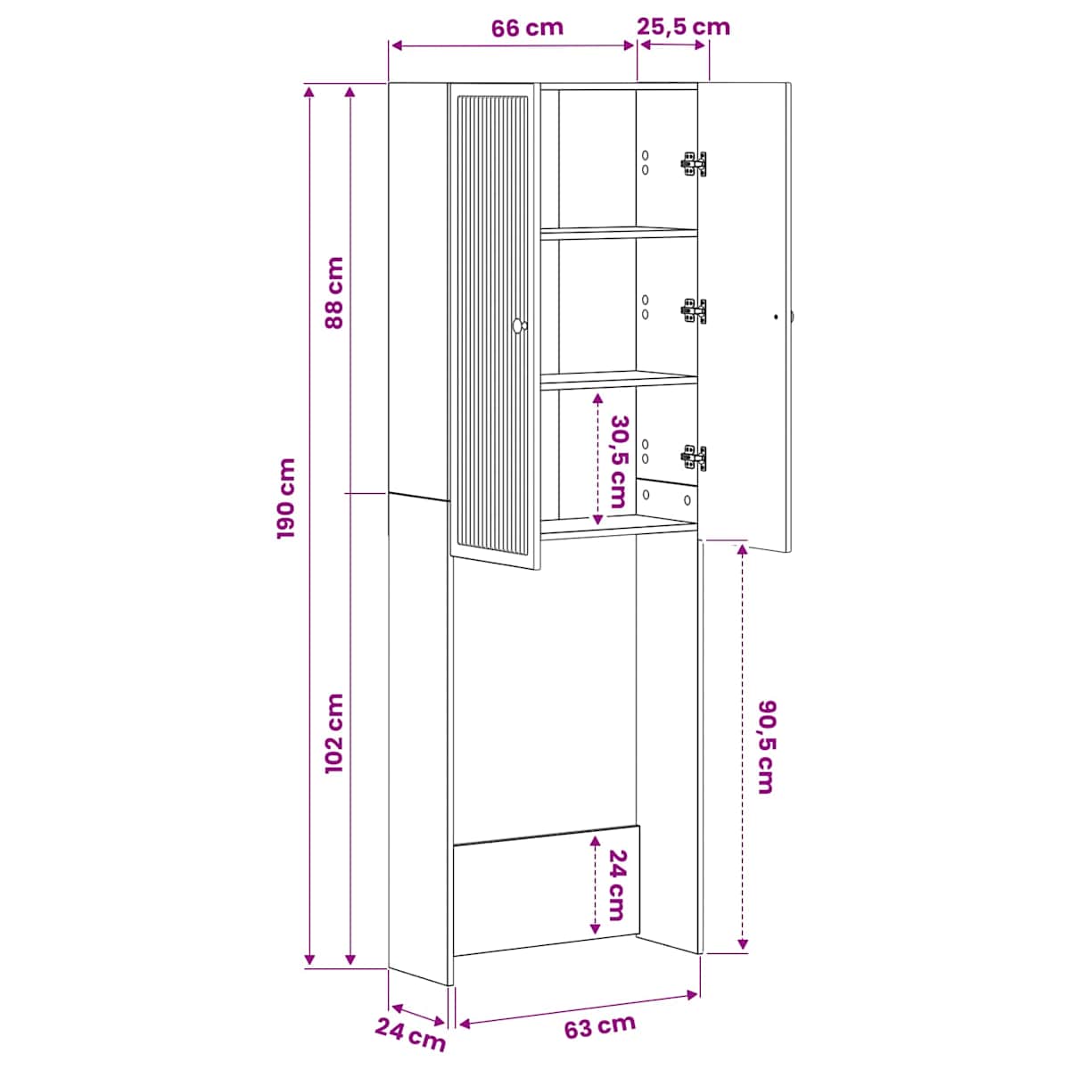 Toilet Skab EDE 66 x 25,5 x 190 cm Konstrueret træ - Billede 10