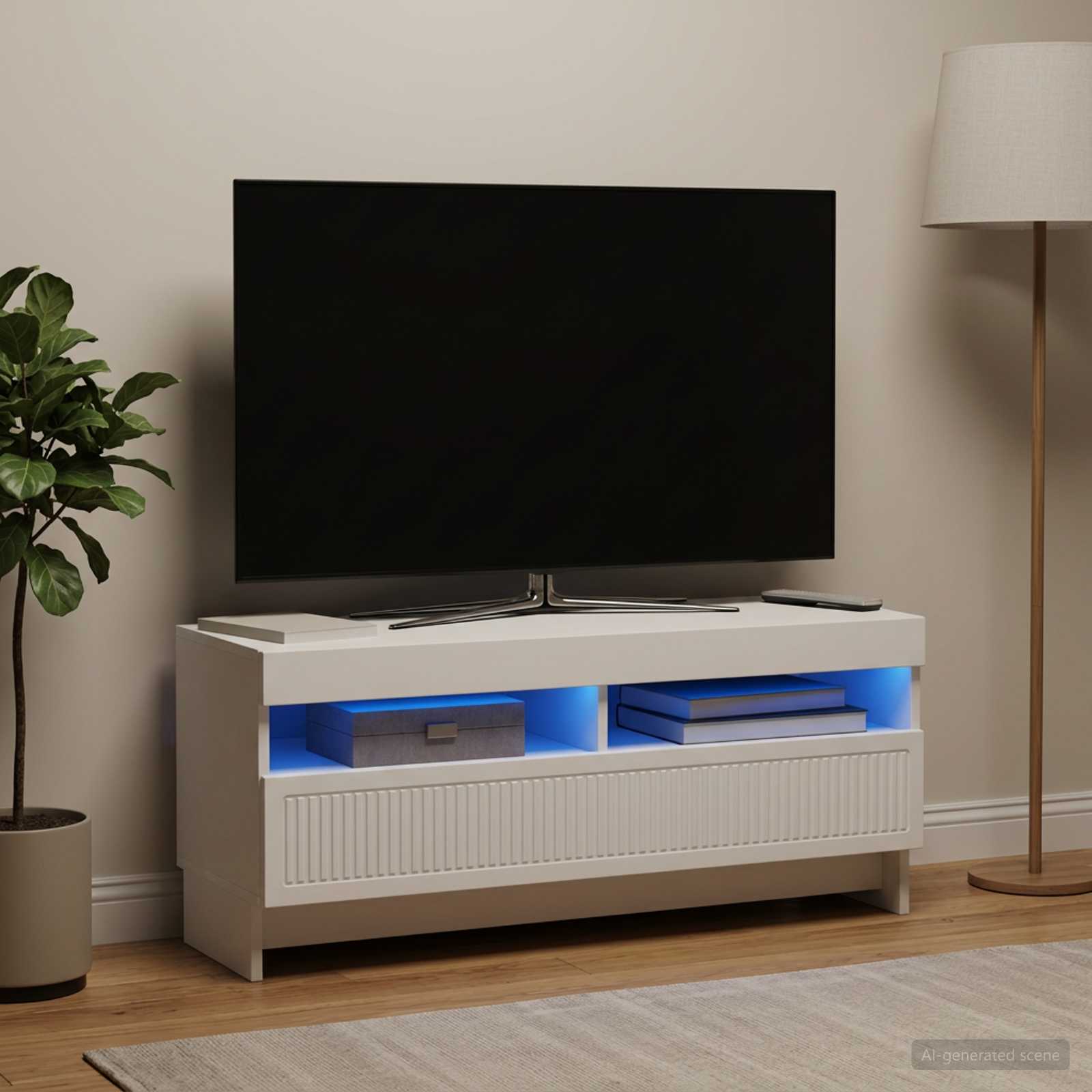 LED TV-kaappi valkoinen Tekninen puu