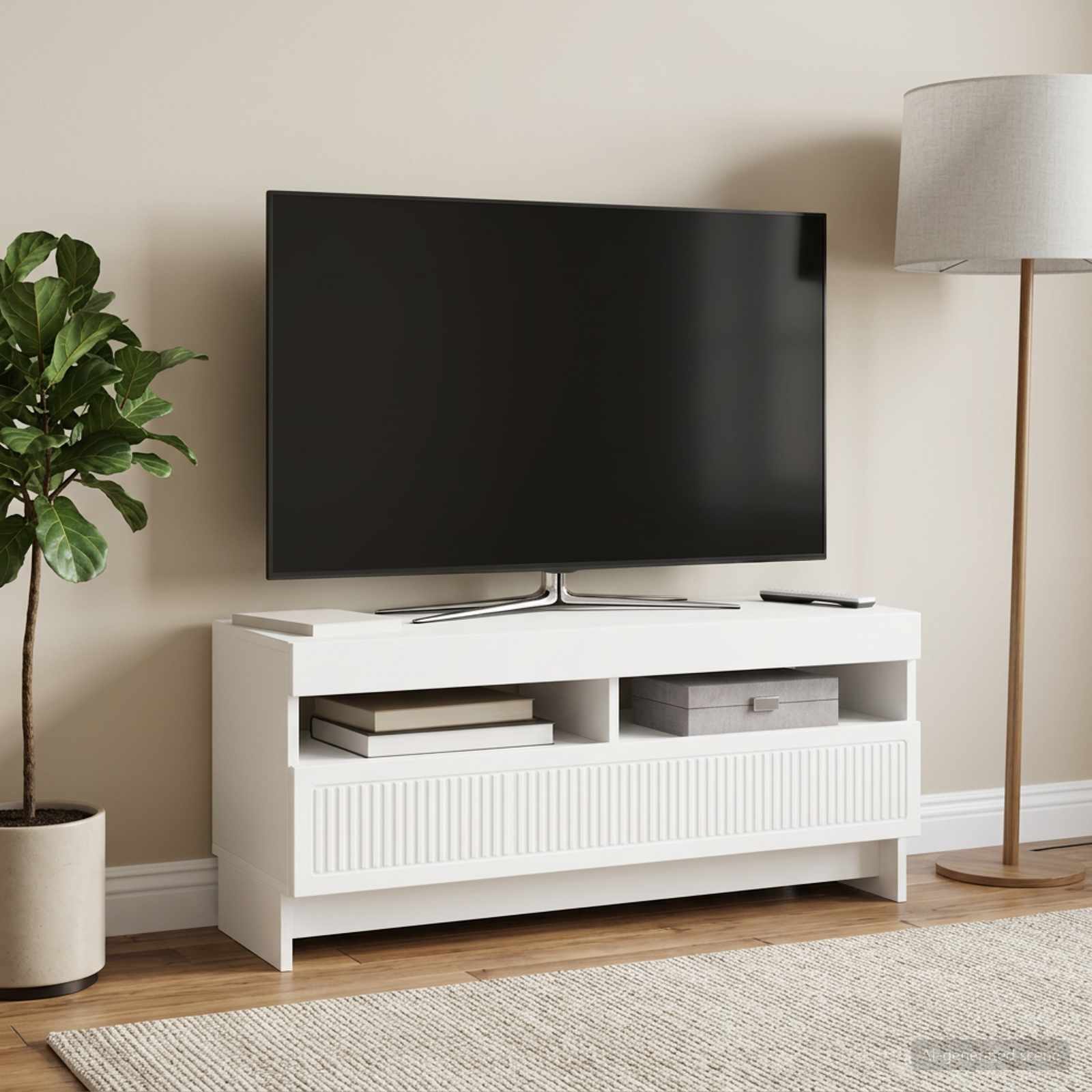 LED TV-kaappi EDE 100 x 35 x 43 cm valkoinen Tekninen puu - Image 4