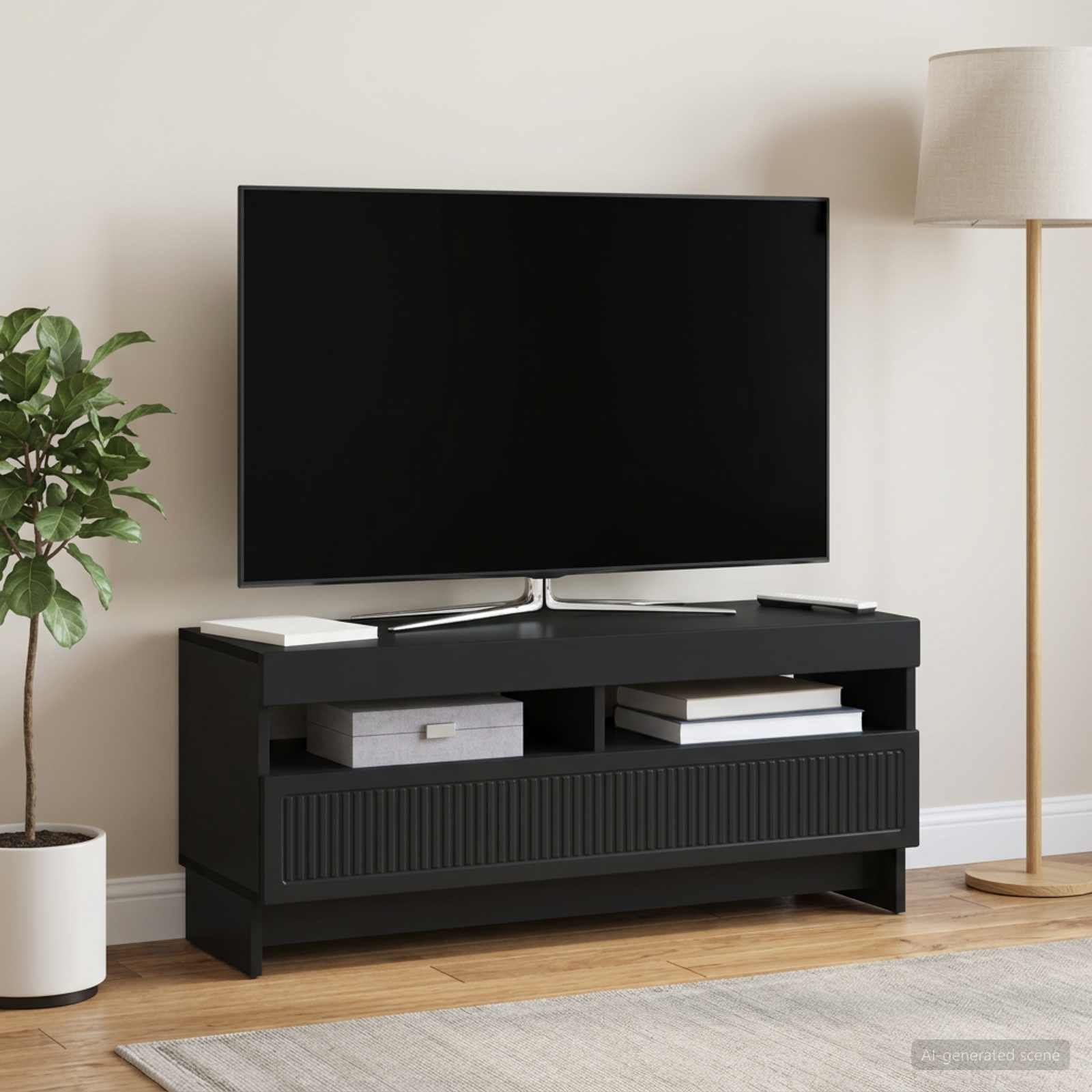 LED TV-kaappi EDE 100 x 35 x 43 cm Musta Tekninen puu - Image 4