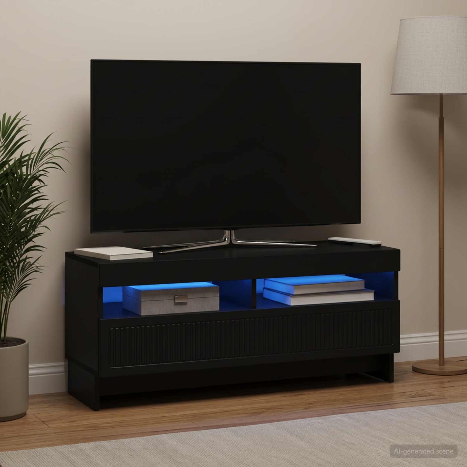 LED TV-kaappi Musta Tekninen puu