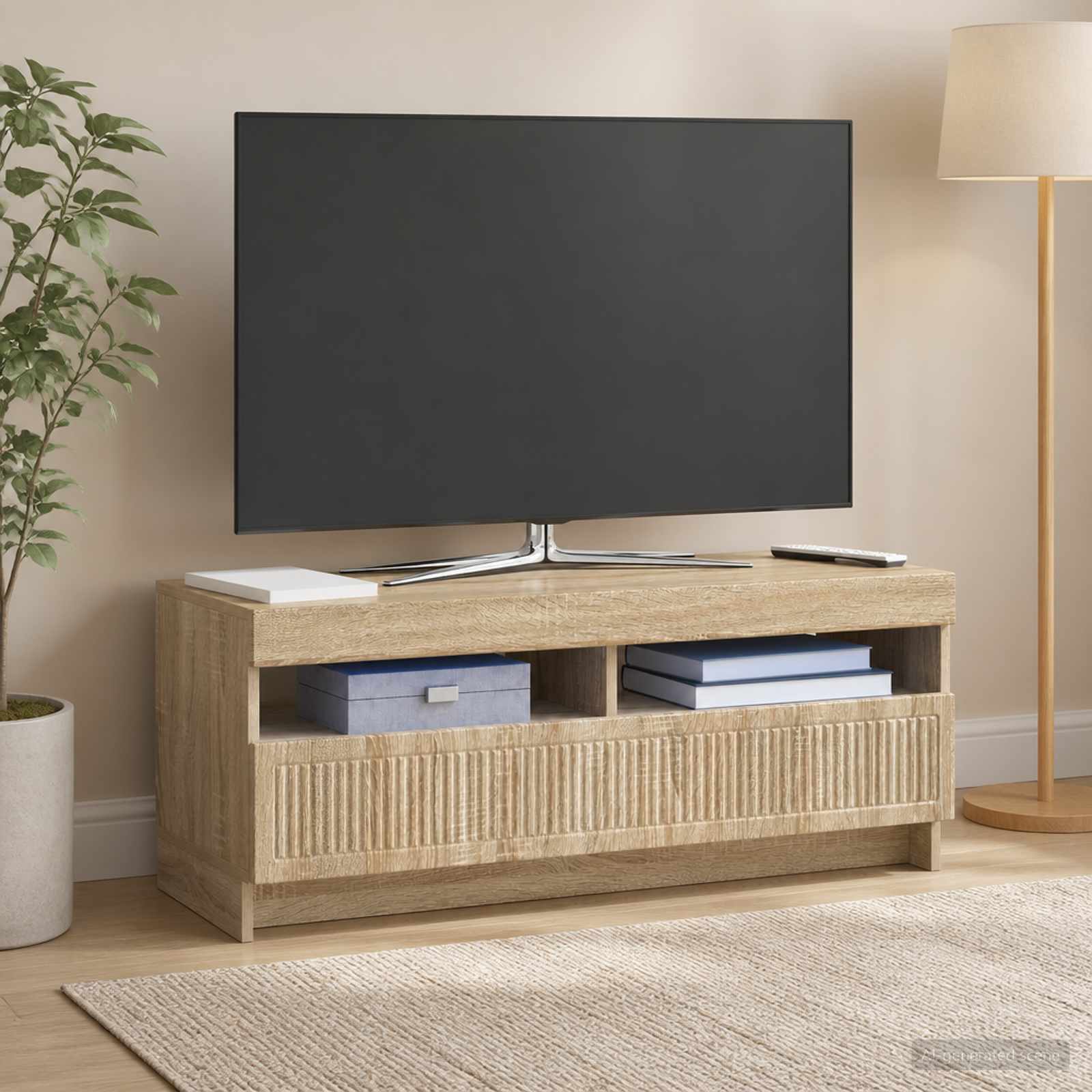 LED TV-kaappi EDE 100 x 35 x 43 cm Sonoma-tammi Tekninen puu - Image 4