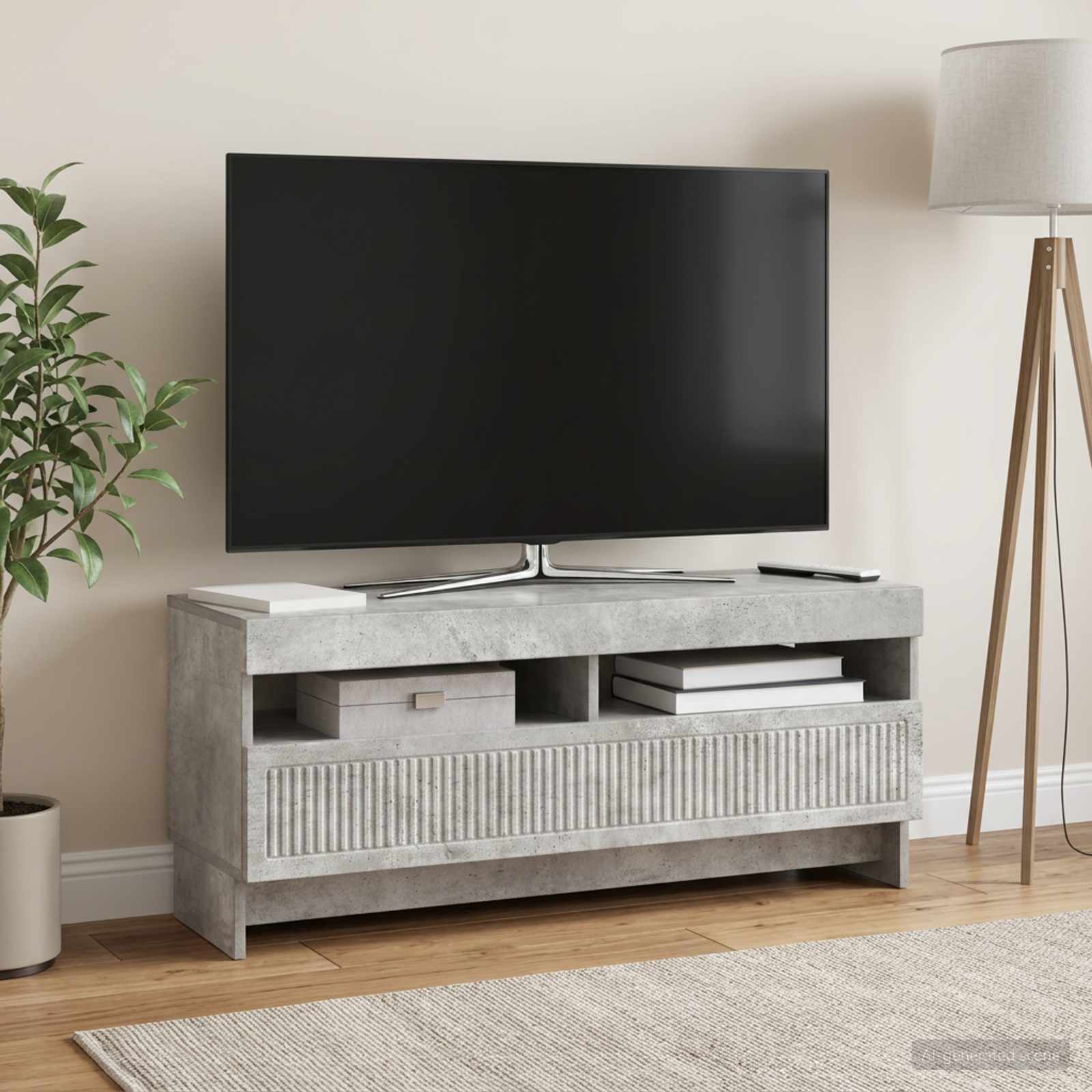 LED TV-kaappi EDE 100 x 35 x 43 cm Betoninharmaa Tekninen puu - Image 4