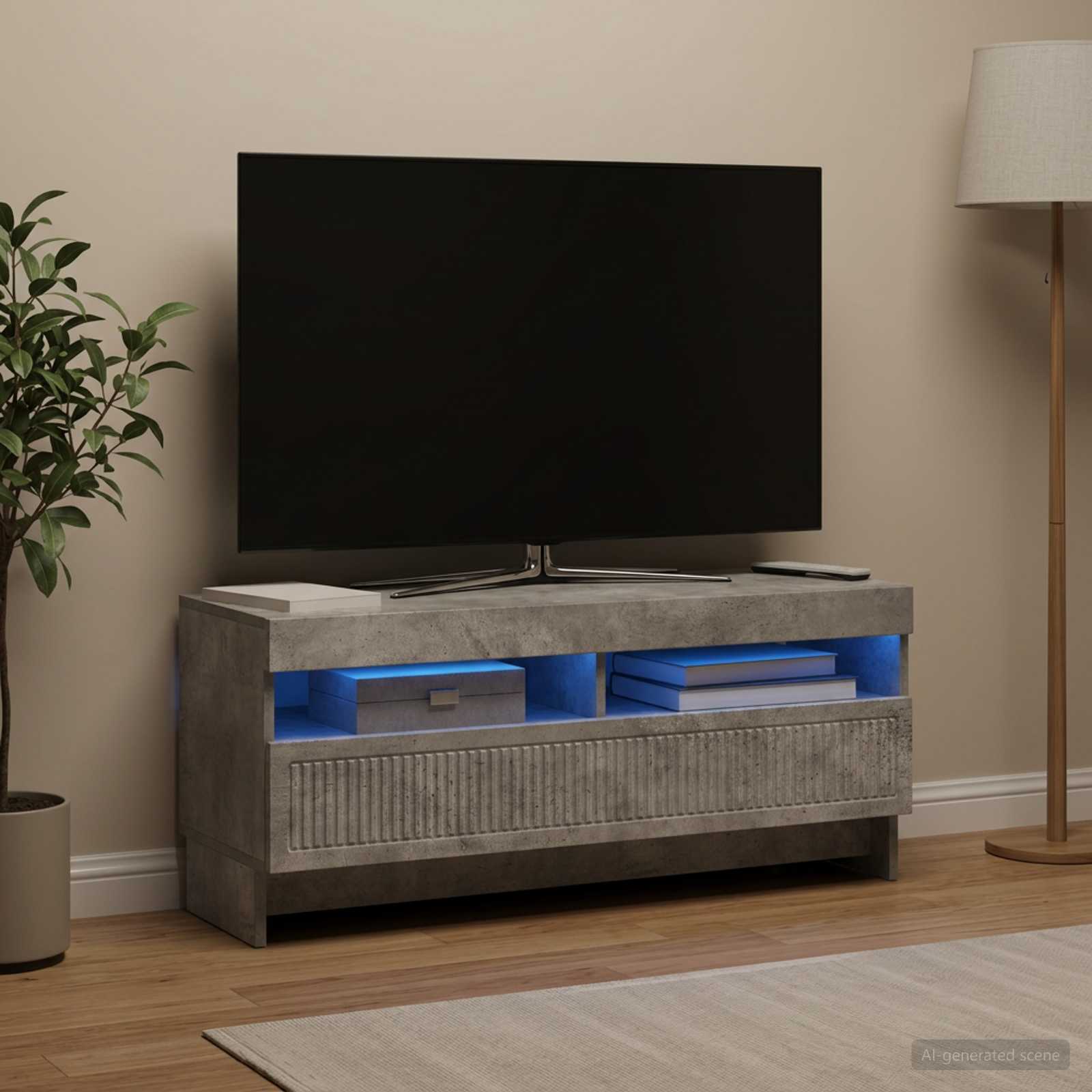 LED TV-kaappi Betoninharmaa Tekninen puu