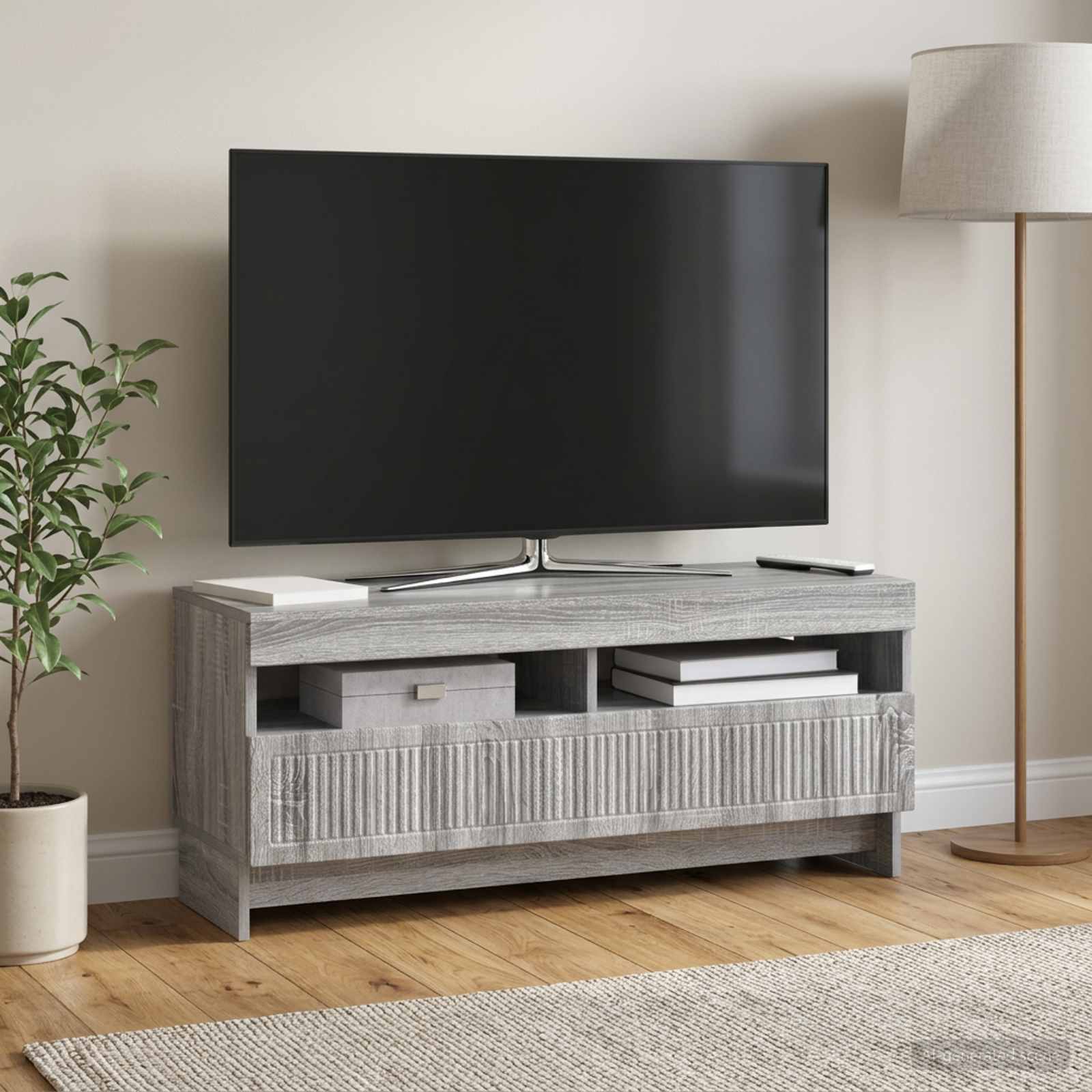 LED TV-kaappi EDE 100 x 35 x 43 cm Harmaa Sonoma Tekninen puu - Image 4
