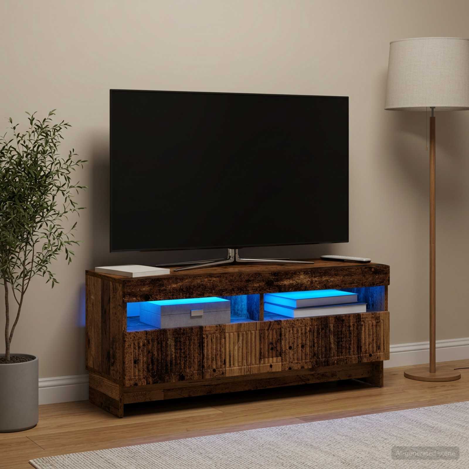 LED TV-kaappi EDE 100 x 35 x 43 cm Vanha puu Tekninen puu - Image 4