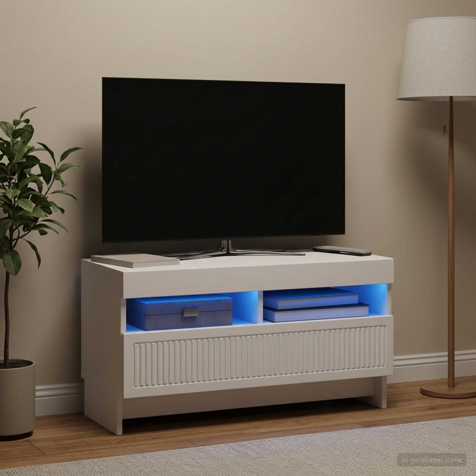 LED TV-kaappi valkoinen Tekninen puu