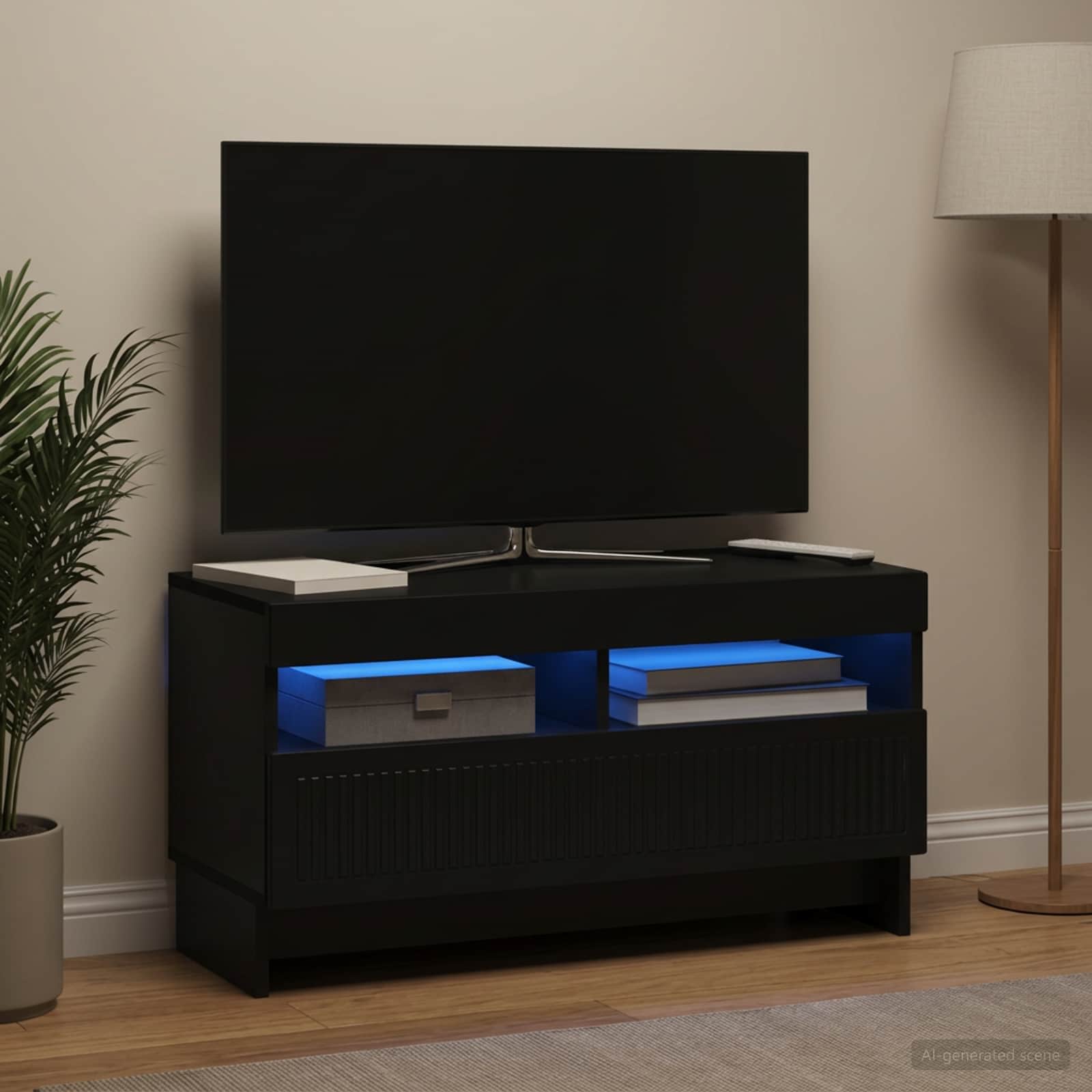 LED TV-kaappi Musta Tekninen puu