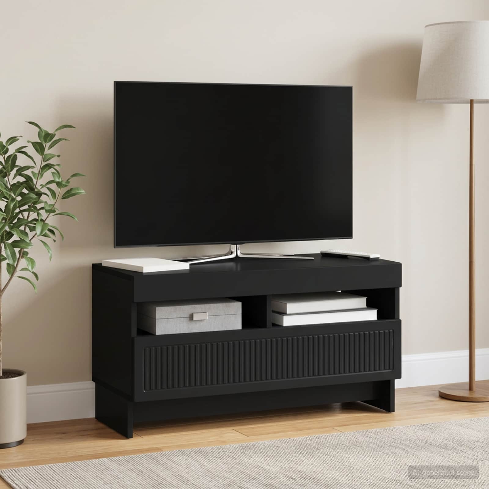 LED TV-kaappi ALKMAAR 81 x 35 x 43 cm Musta Tekninen puu - Image 4