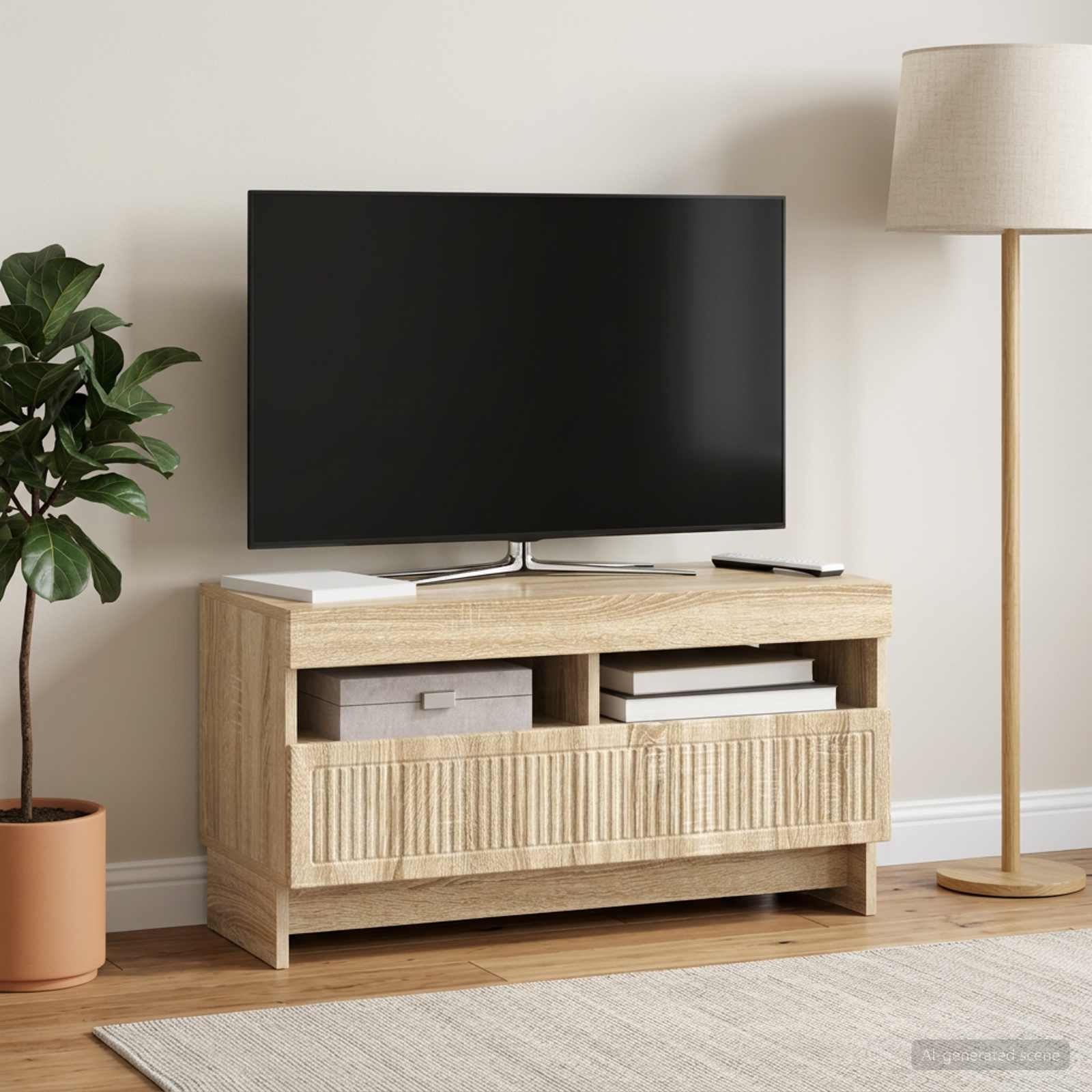 LED TV-kaappi ALKMAAR 81 x 35 x 43 cm Sonoma-tammi Tekninen puu - Image 4