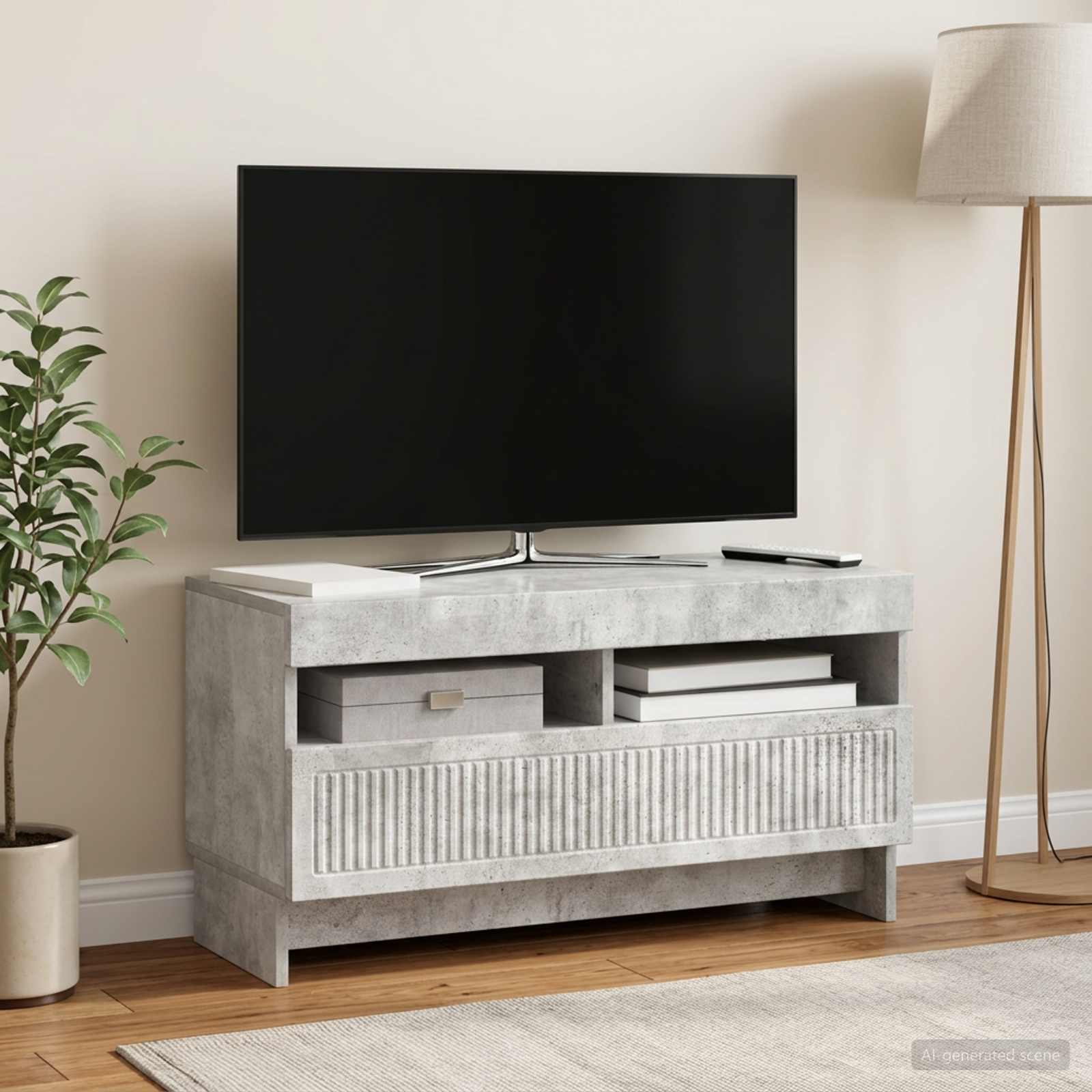 LED TV-kaappi Betoninharmaa Tekninen puu
