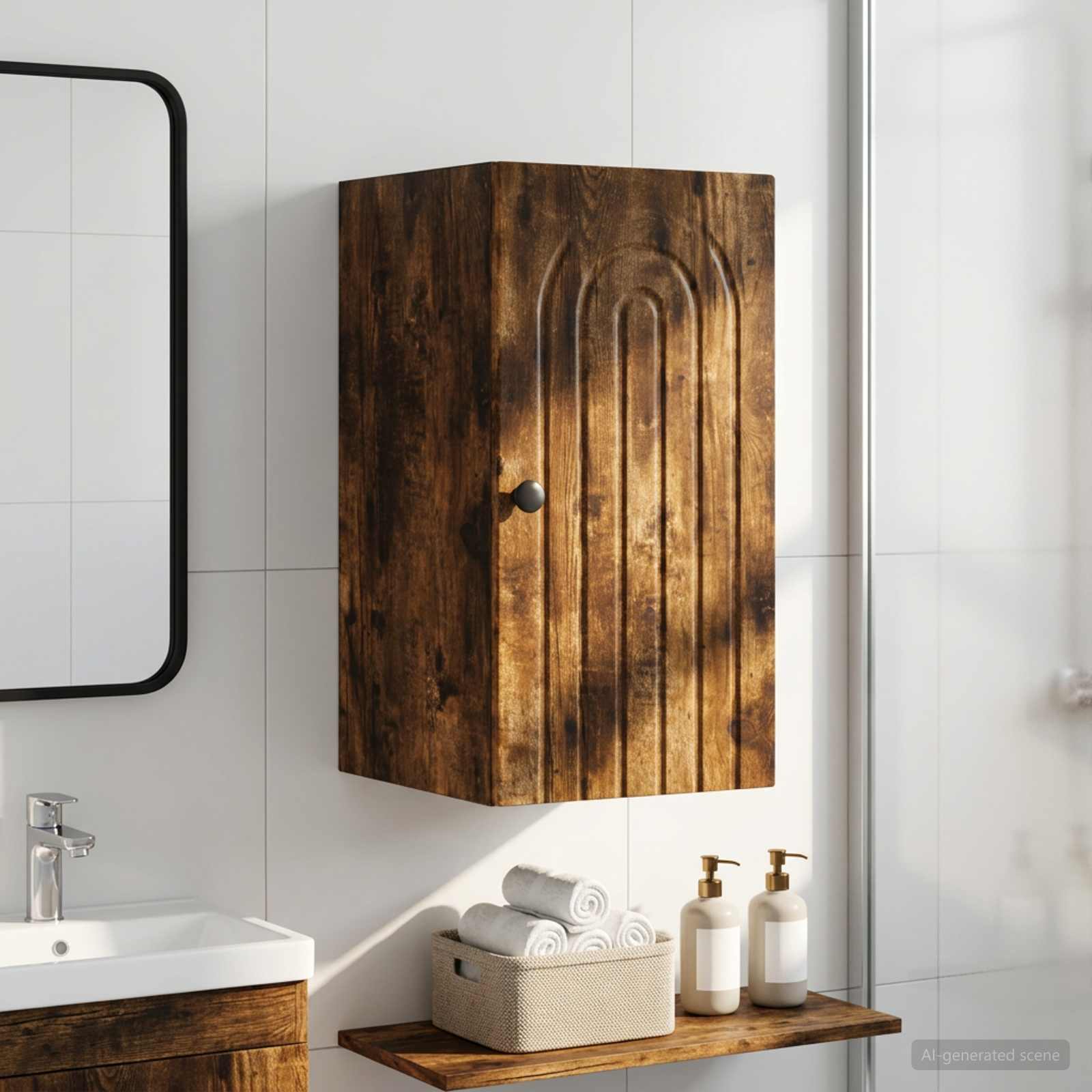 Armario de pared para baño ALKMAAR Roble Ahumado