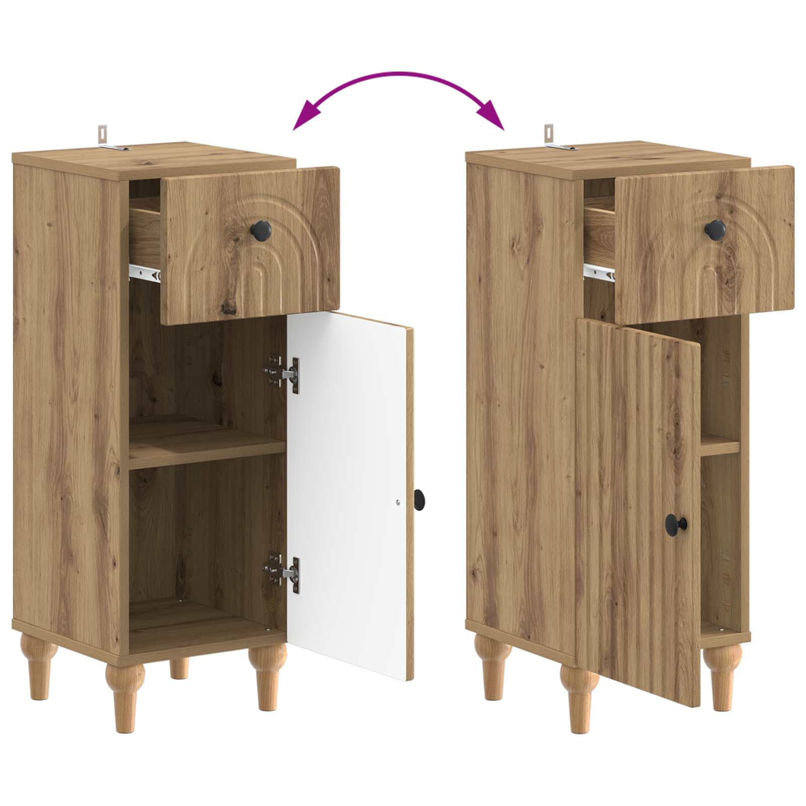Badkamer Opbergkast ALKMAAR Artisanaal eiken 30 x 31 x 80 cm - Afbeelding 8