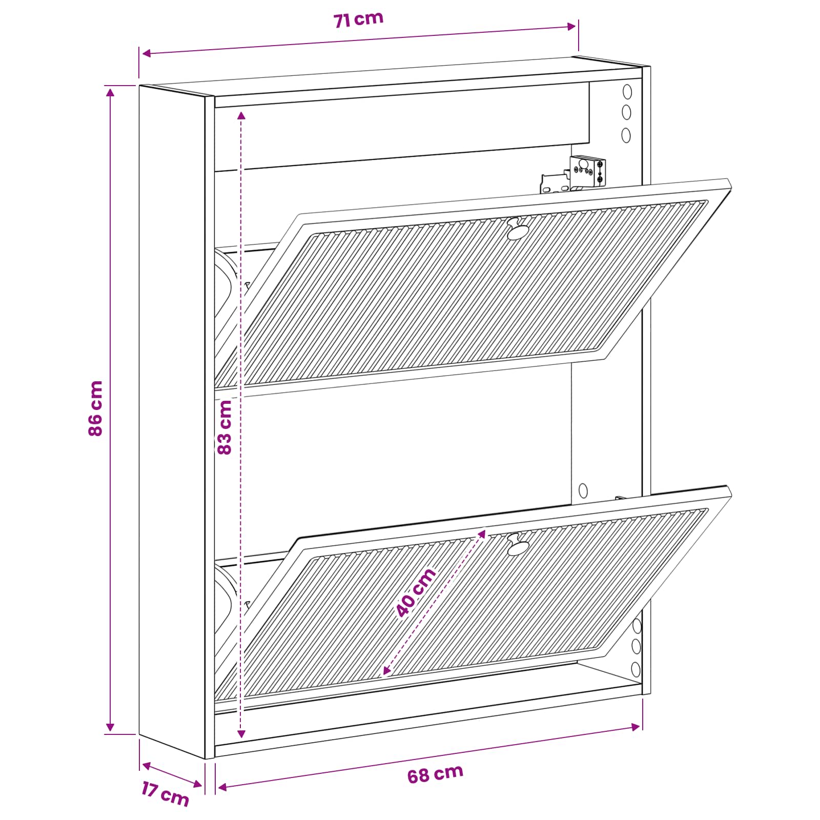 Wandgemonteerde Schoenkast ALKMAAR 71 x 17 x 86 cm Bewerkt hout image 9