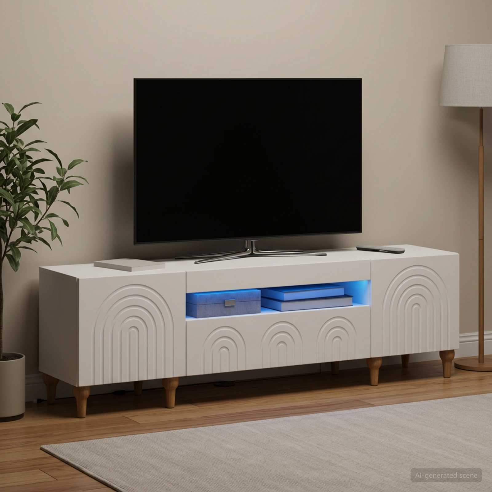 LED TV omarica ALKMAAR 153 x 35 x 43 cm Bela Inženirski les