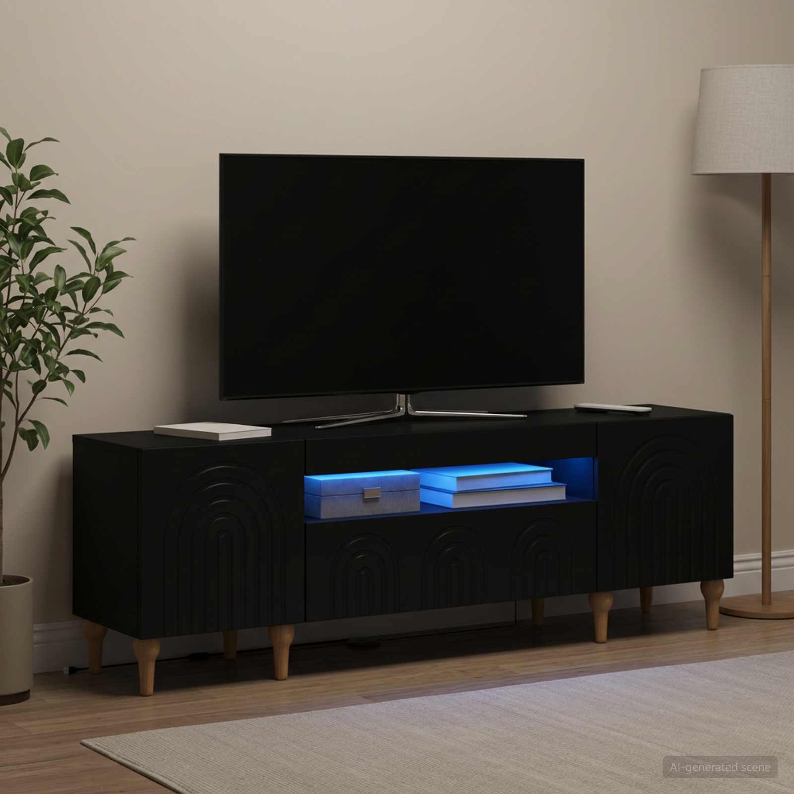 LED TV-kaappi Musta Tekninen puu