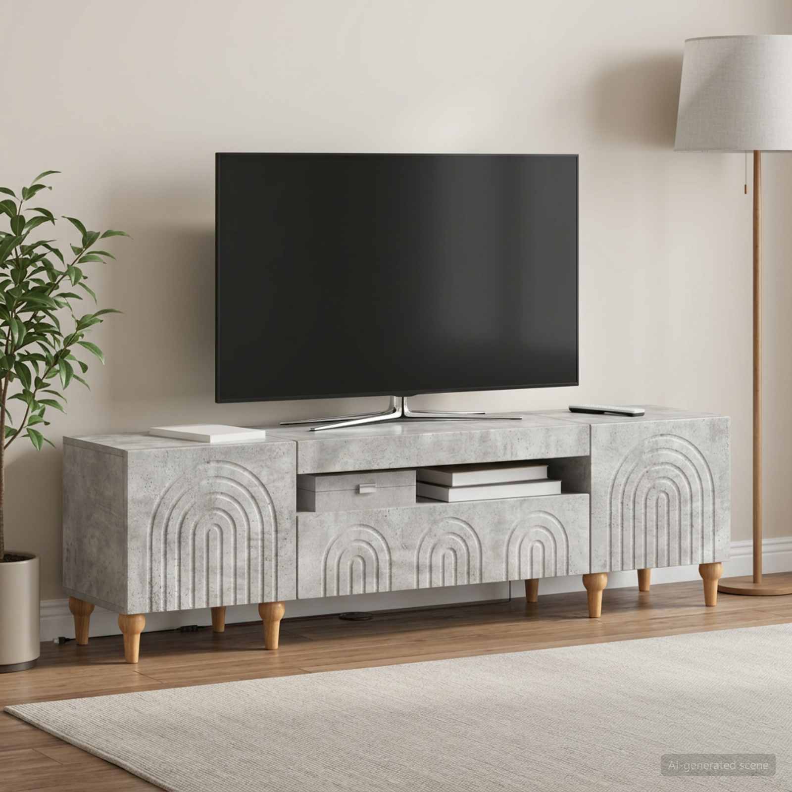 LED TV-kaappi Betoninharmaa Tekninen puu