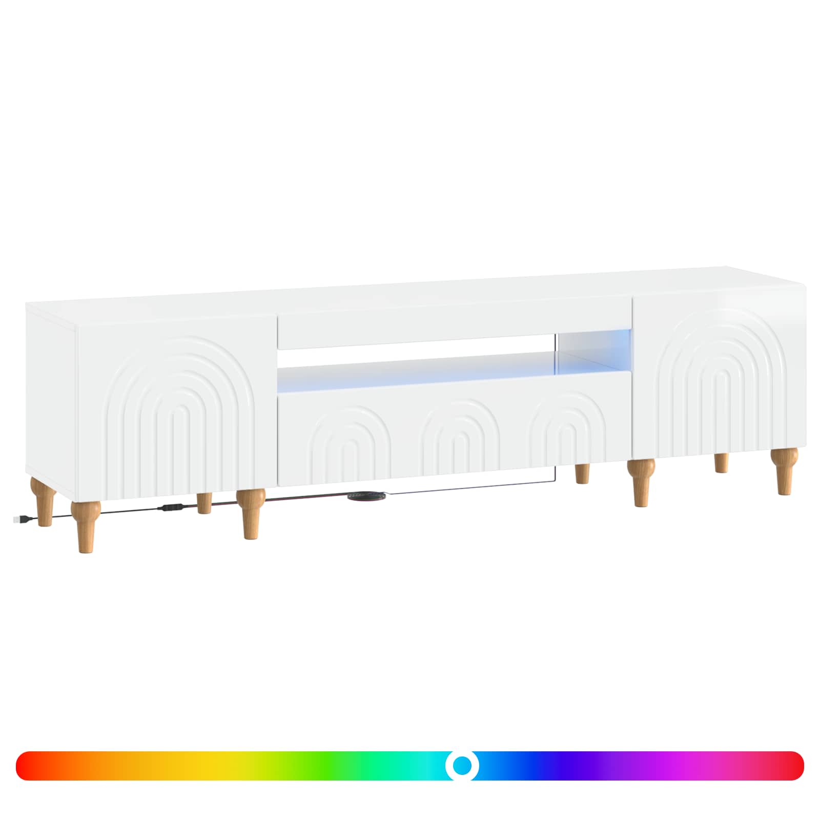 LED TV-kaappi Korkeakiiltoinen valkoinen Tekninen puu - Image 2