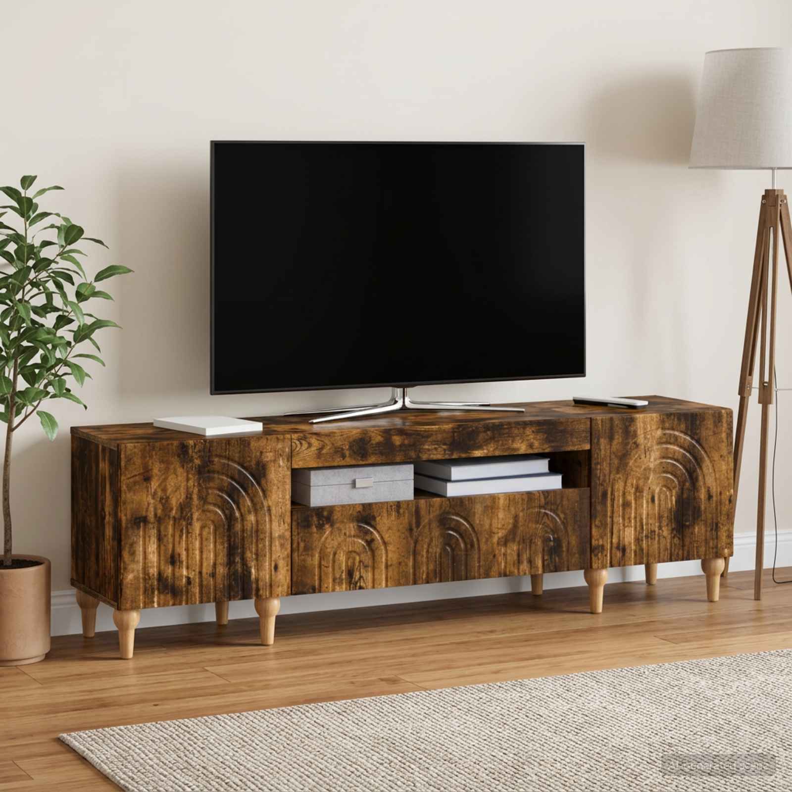 LED TV omarica ALKMAAR 153 x 35 x 43 cm Dimljen hrast