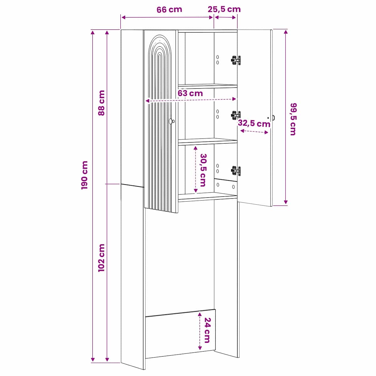 Toilet Skab ALKMAAR 66 x 25,5 x 190 cm - Billede 10