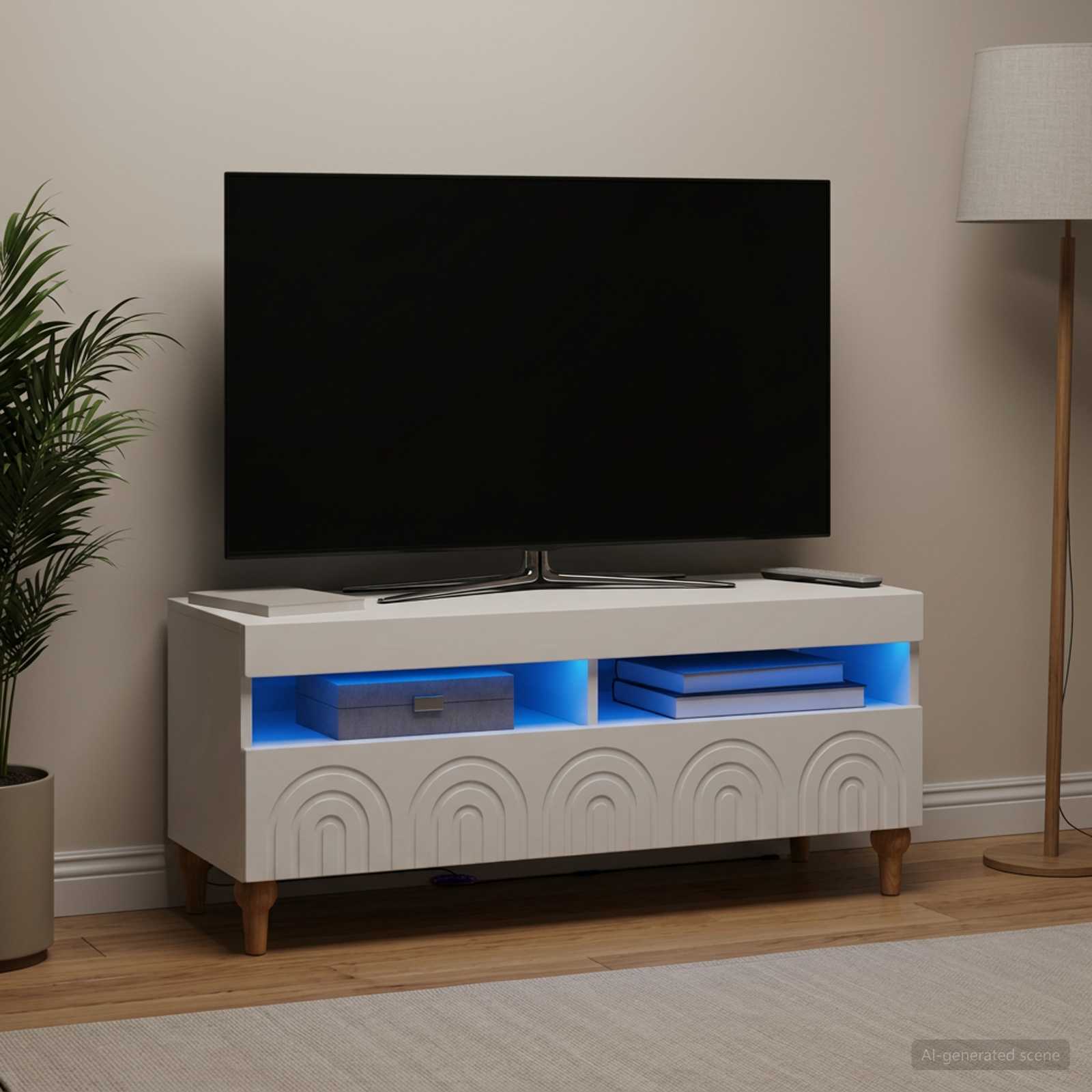 LED TV-kaappi valkoinen Tekninen puu