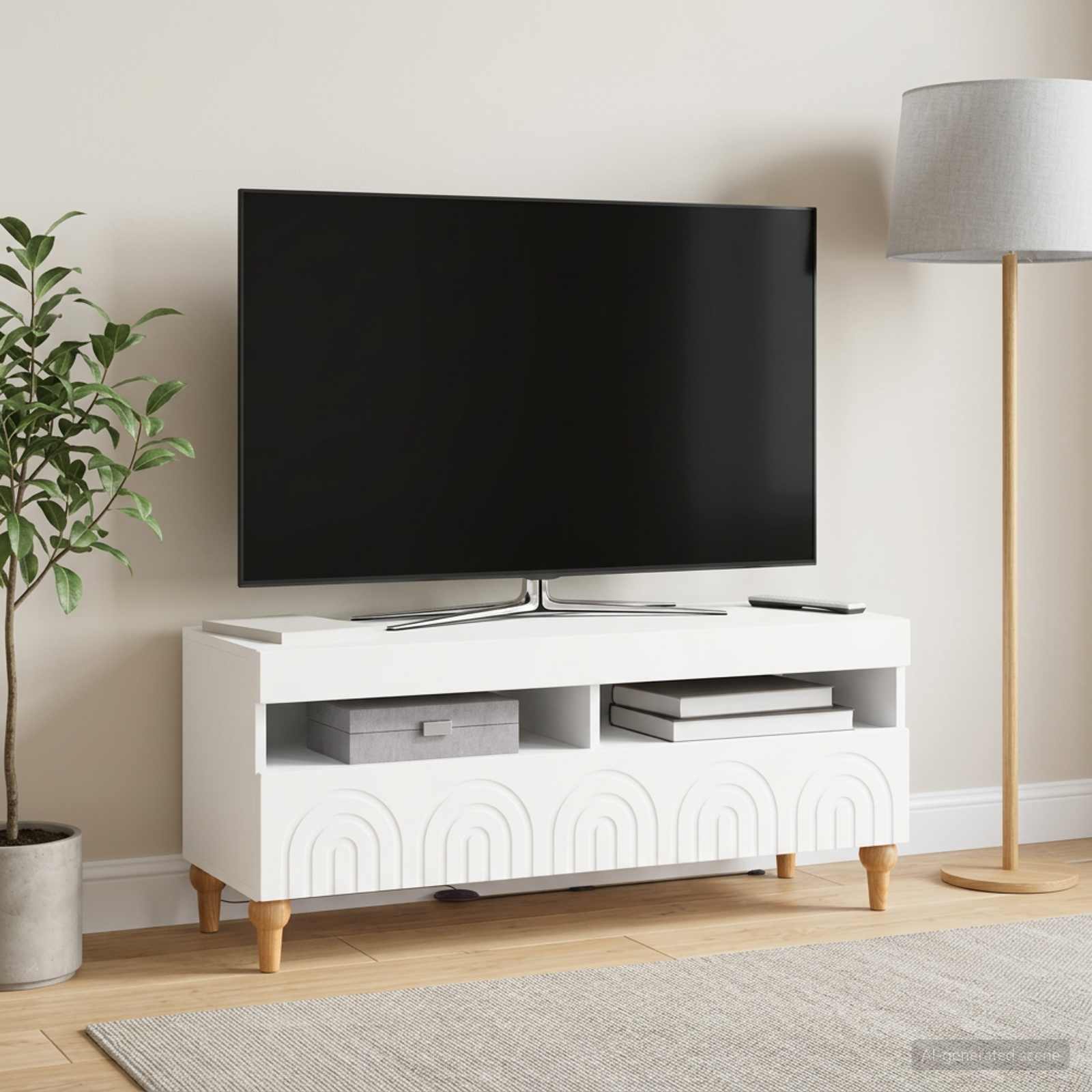 LED TV-kaappi ALKMAAR 100 x 35 x 43 cm valkoinen Tekninen puu - Image 4