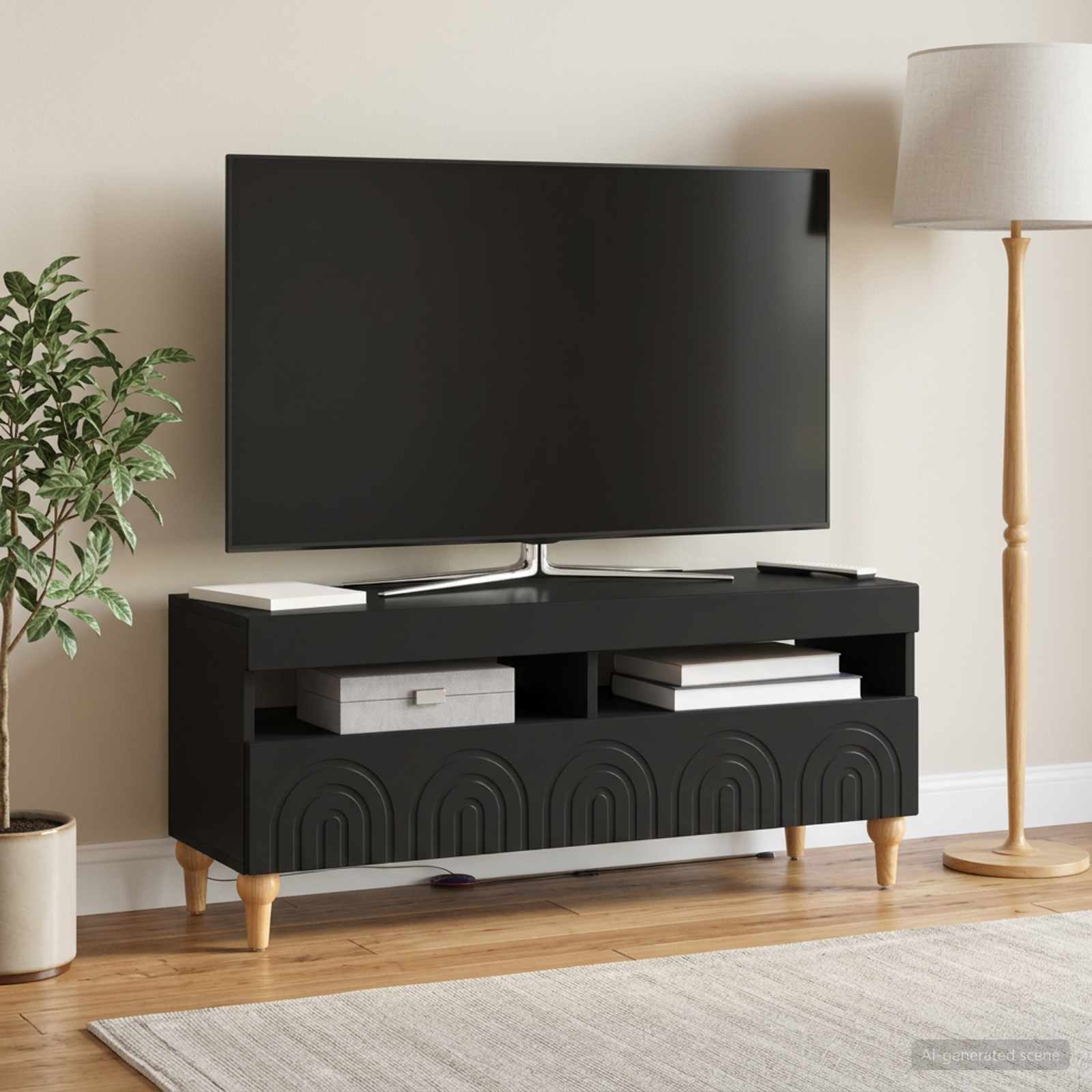 LED TV-kaappi ALKMAAR 100 x 35 x 43 cm Musta Tekninen puu - Image 4