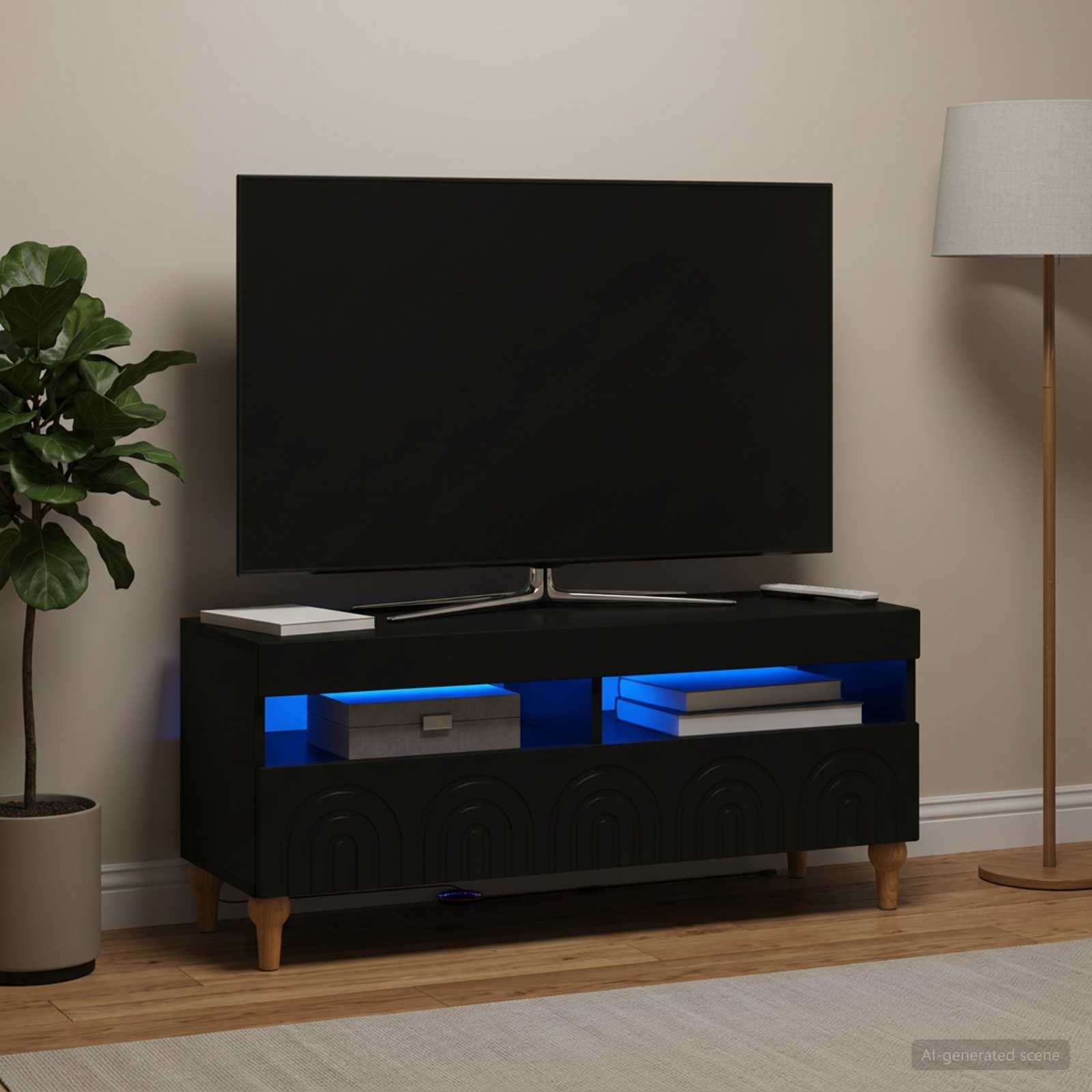 LED TV-kaappi Musta Tekninen puu