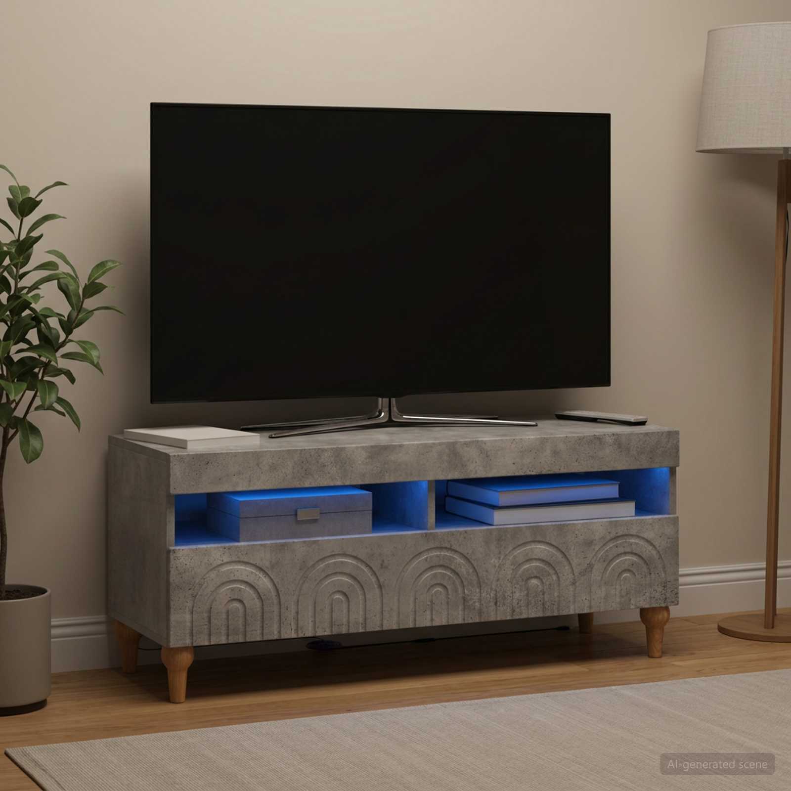 LED TV-kaappi Betoninharmaa Tekninen puu
