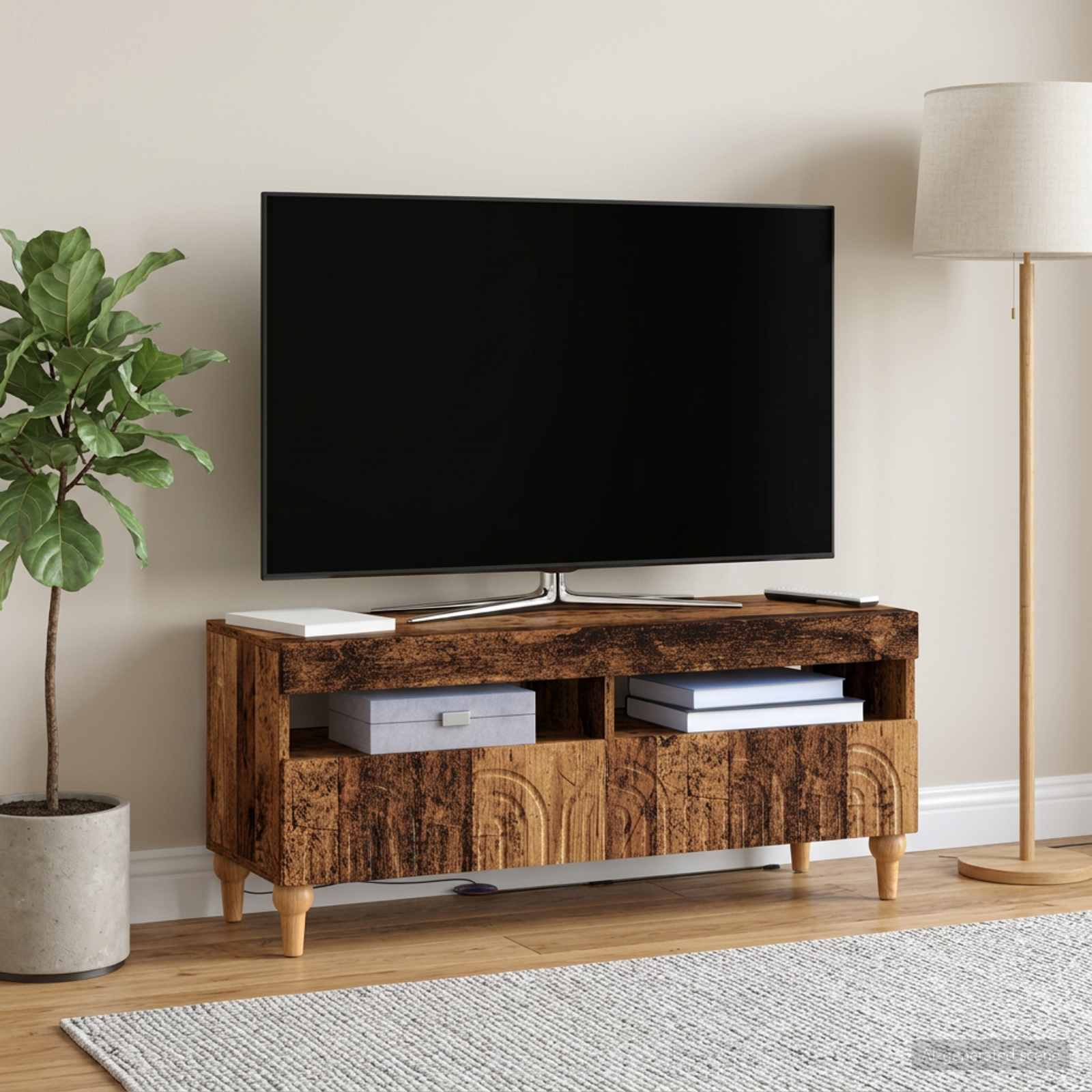LED TV-kaappi ALKMAAR 100 x 35 x 43 cm Vanha puu Tekninen puu - Image 4