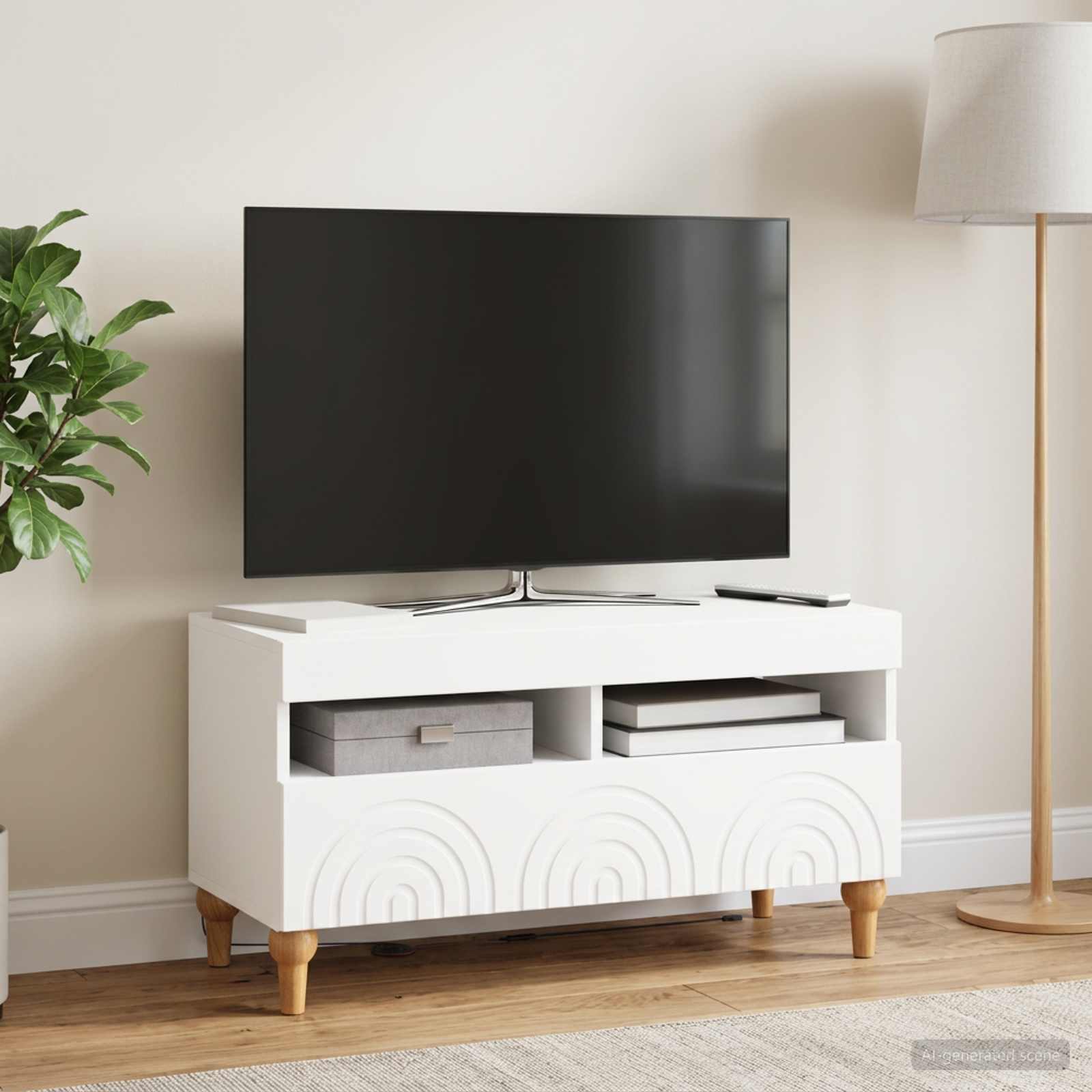 LED TV-kaappi ALKMAAR 81 x 35 x 43 cm valkoinen Tekninen puu - Image 4