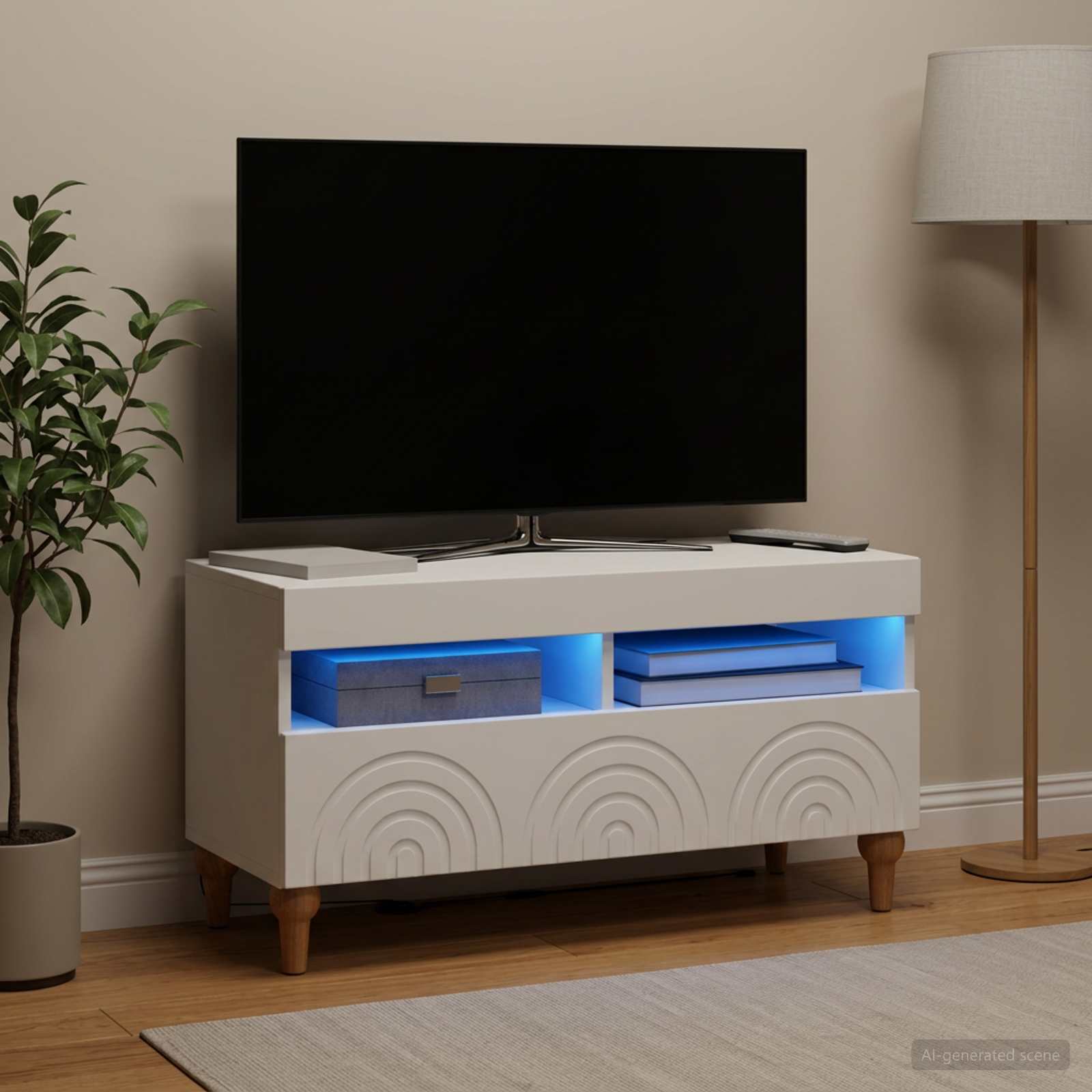 LED TV-kaappi valkoinen Tekninen puu