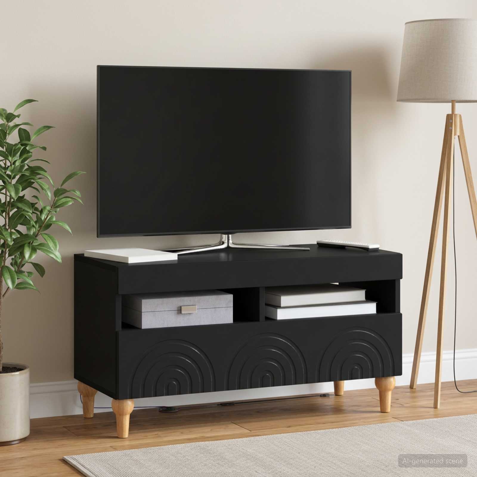 LED TV-kaappi Musta Tekninen puu