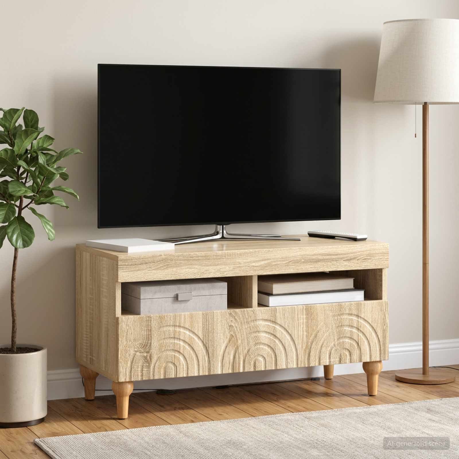 LED TV-kaappi ALKMAAR 81 x 35 x 43 cm Sonoma-tammi Tekninen puu - Image 4