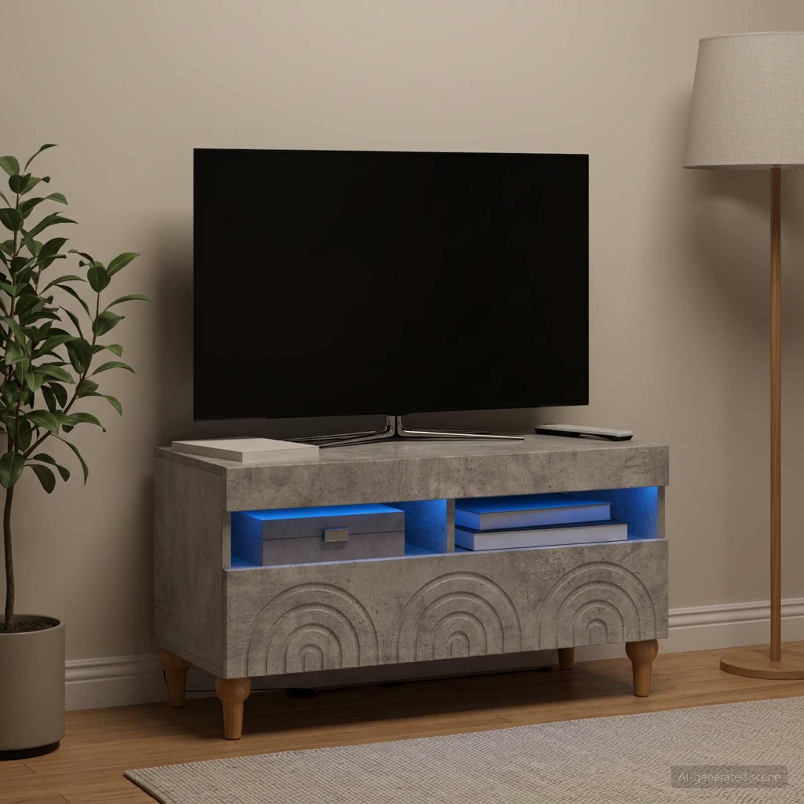 LED TV-kaappi Betoninharmaa Tekninen puu