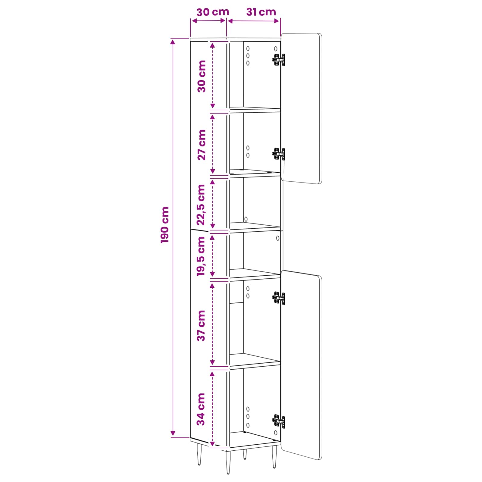 Bathroom Cabinet with Open Shelf ZWOLLE size guide