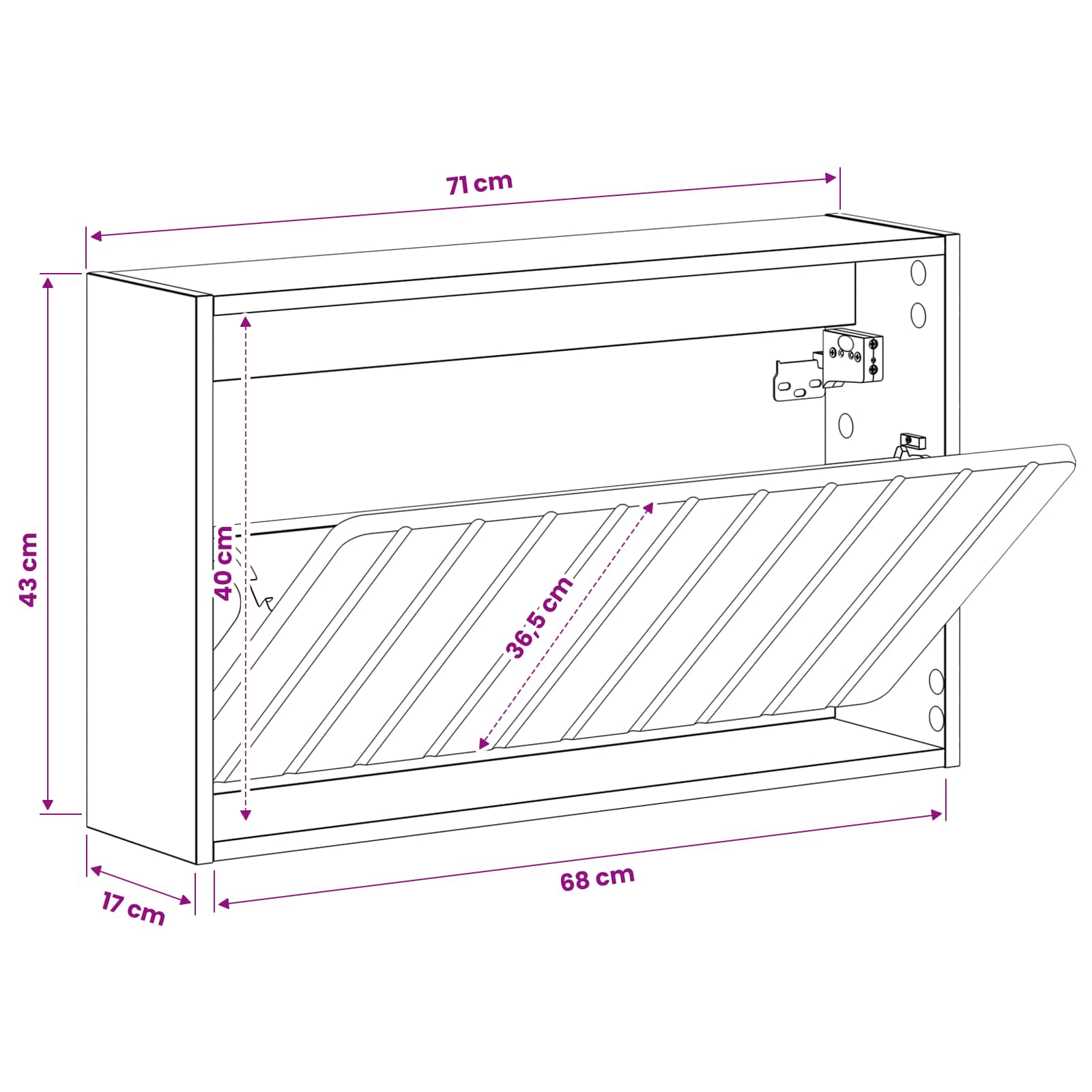 Wandgemonteerde Schoenkast ZWOLLE 71 x 17 x 43 cm Bewerkt hout image 8