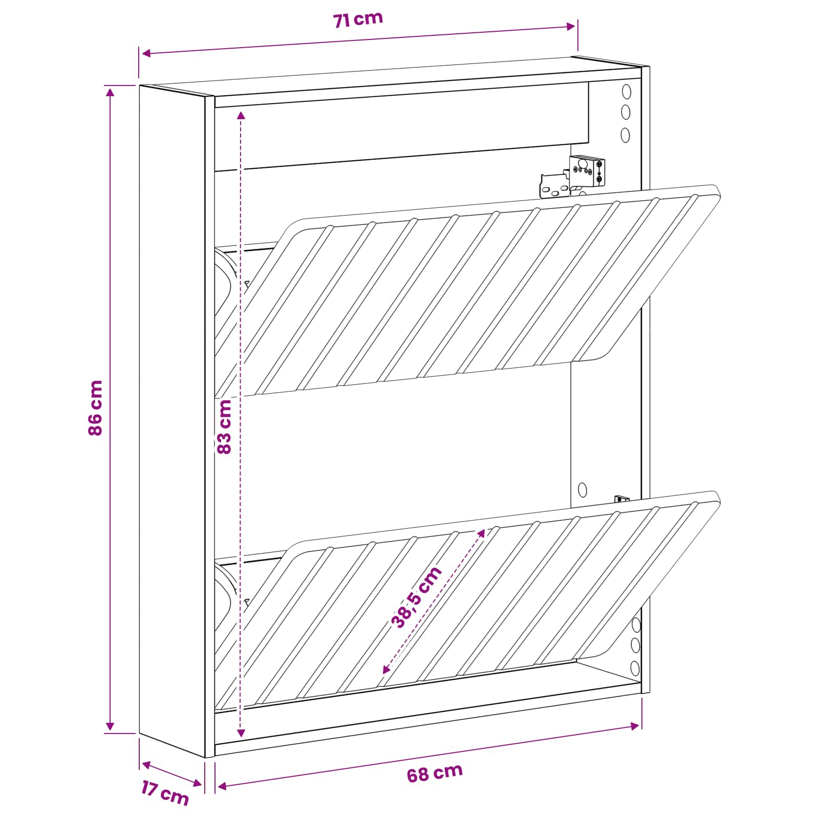 Wandgemonteerde Schoenkast ZWOLLE 71 x 17 x 86 cm Bewerkt hout image 8