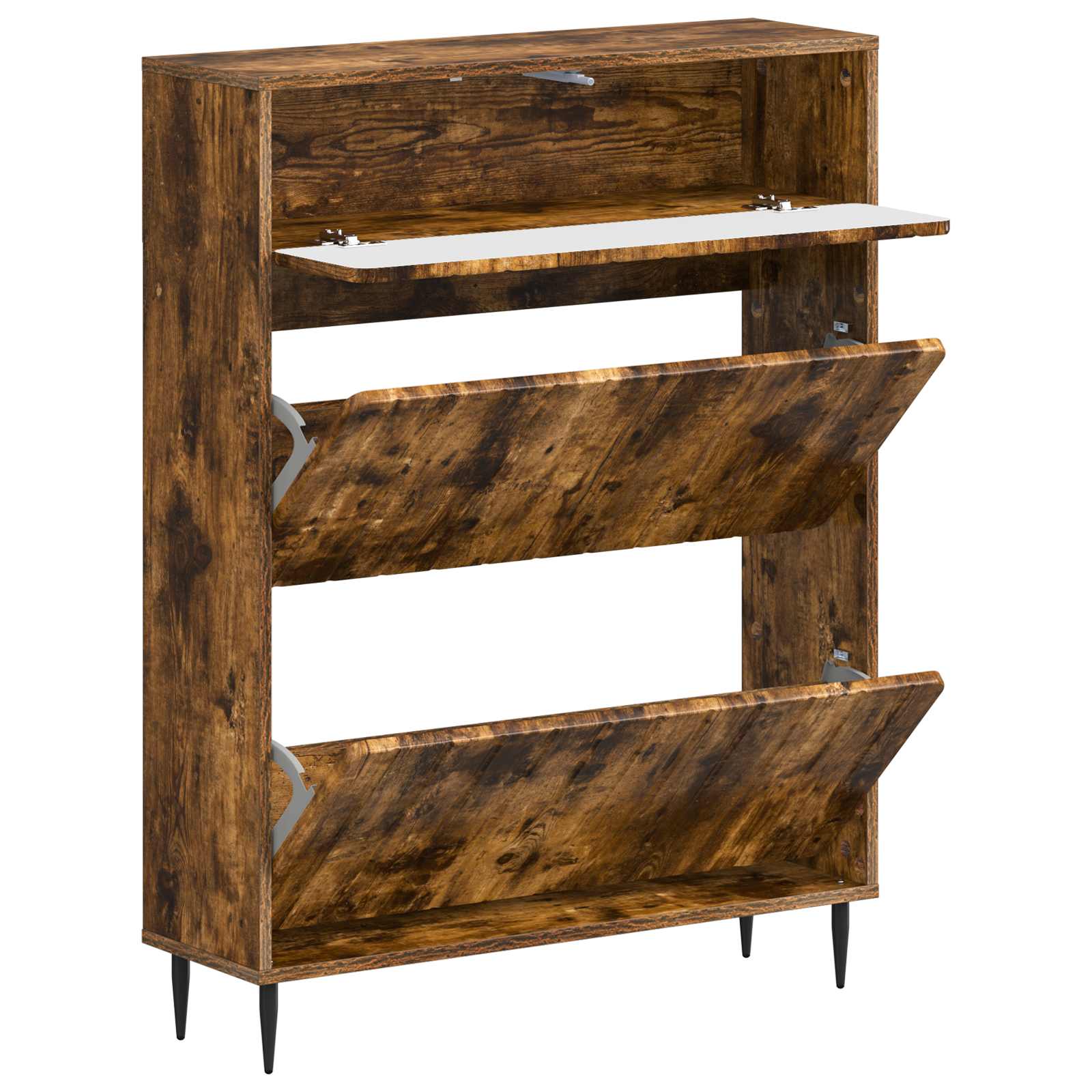 Schoenenkast ZWOLLE 78 x 24 x 103 cm Bewerkt hout Gerookt eiken image 2