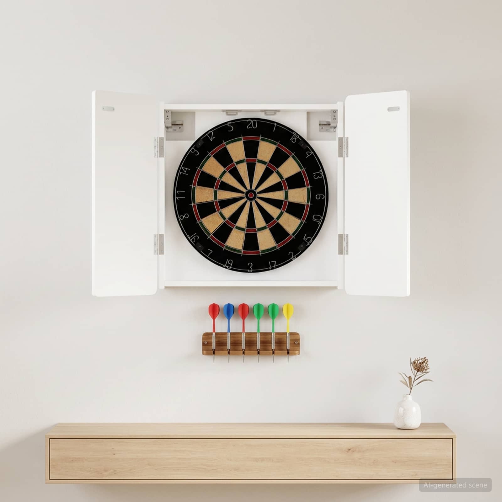 Dartbord Kabinet ZWOLLE Wit 52,5 x 10,5 x 57,5 cm Bewerkt hout