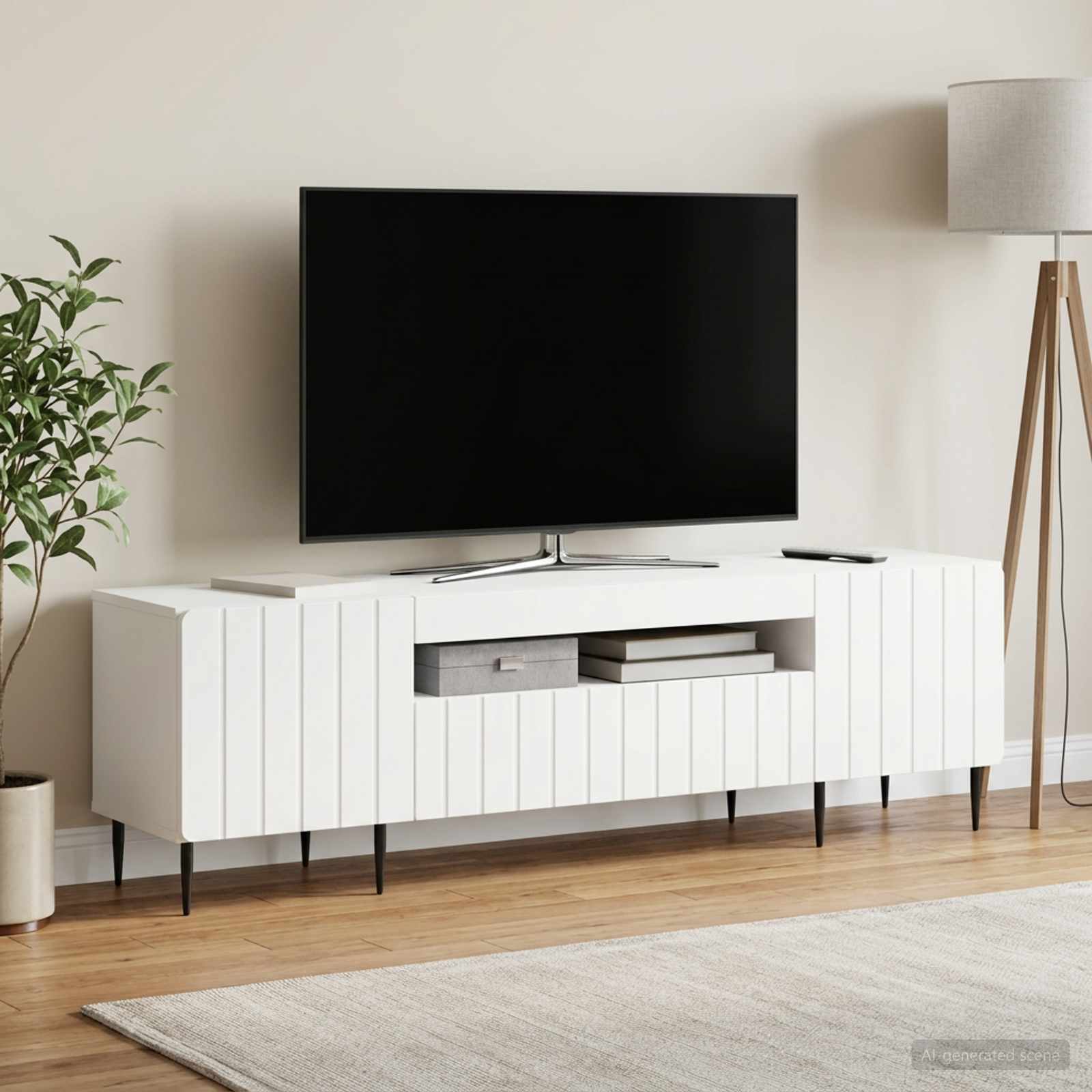 LED TV-kaappi valkoinen Tekninen puu