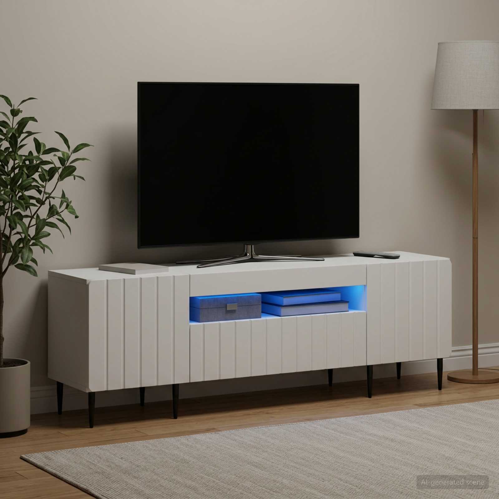 LED TV-kaappi ZWOLLE 153 x 35 x 43 cm valkoinen Tekninen puu - Image 4