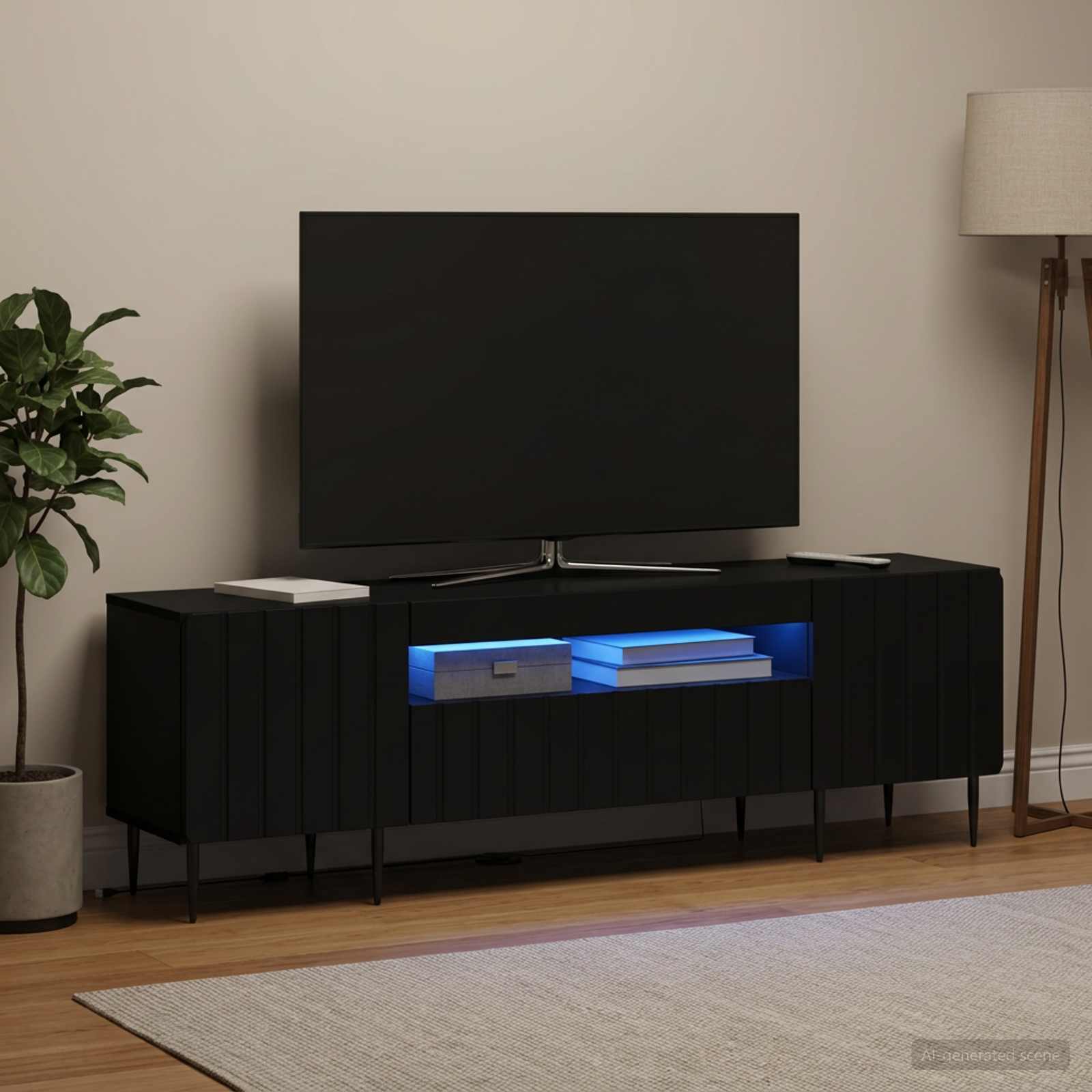 LED TV-kaappi ZWOLLE 153 x 35 x 43 cm Musta Tekninen puu - Image 4