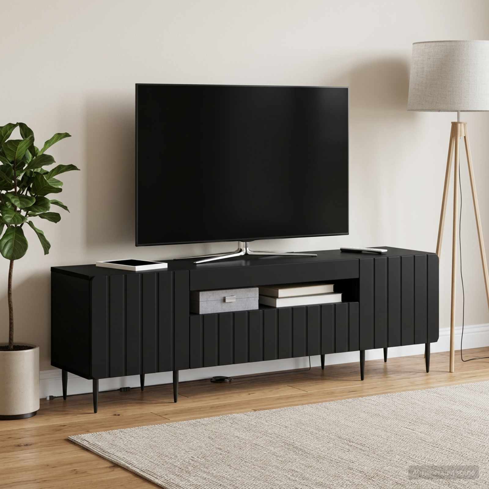 LED TV-kaappi Musta Tekninen puu