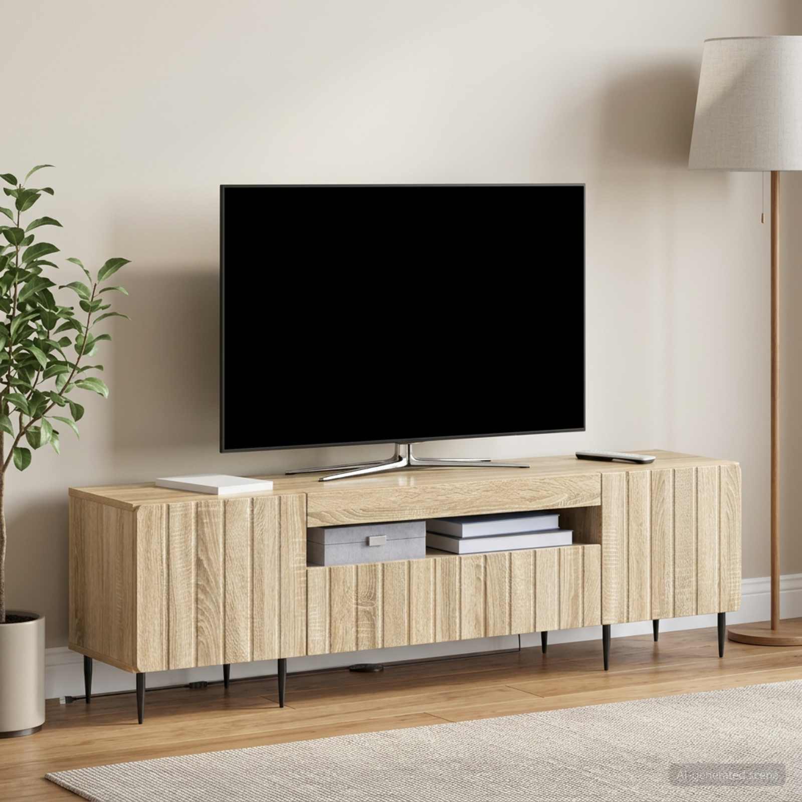 LED TV-kaappi ZWOLLE 153 x 35 x 43 cm Sonoma-tammi Tekninen puu - Image 4