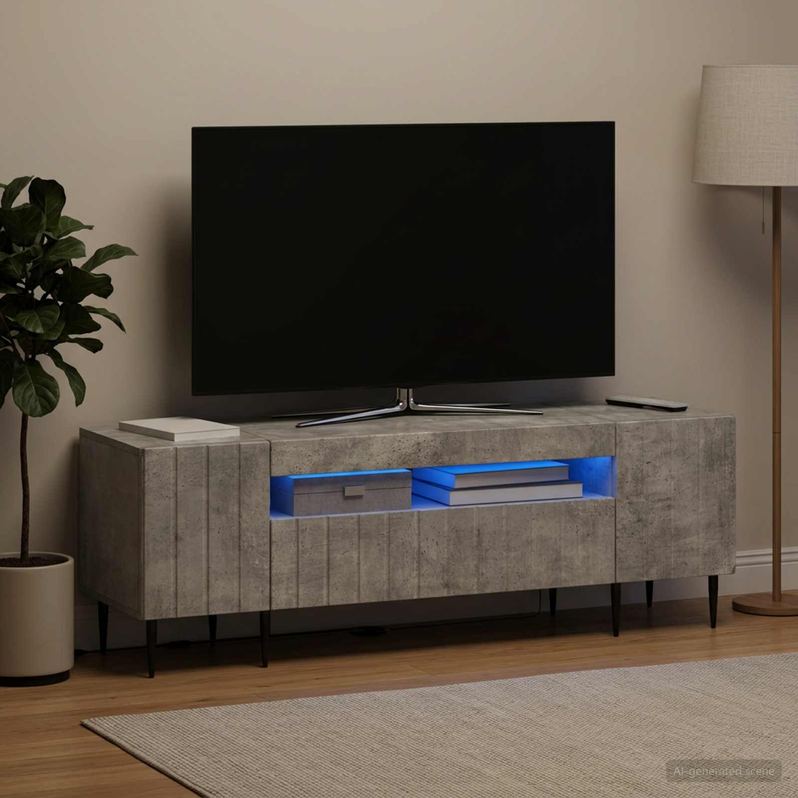 LED TV-kaappi ZWOLLE 153 x 35 x 43 cm Betoninharmaa - Image 4