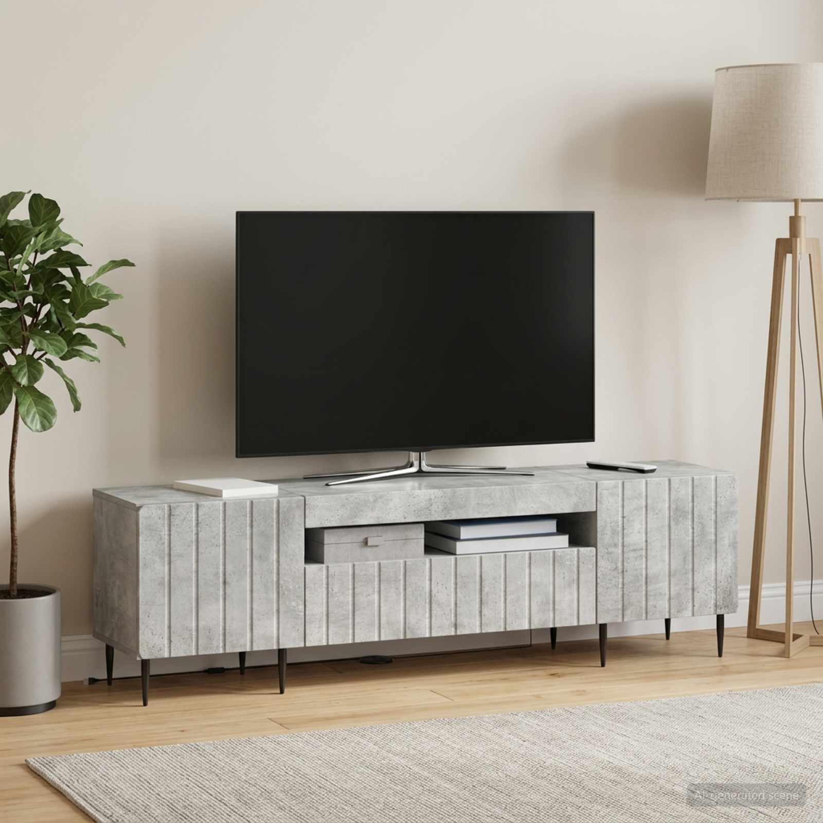 LED TV-kaappi Betoninharmaa Tekninen puu
