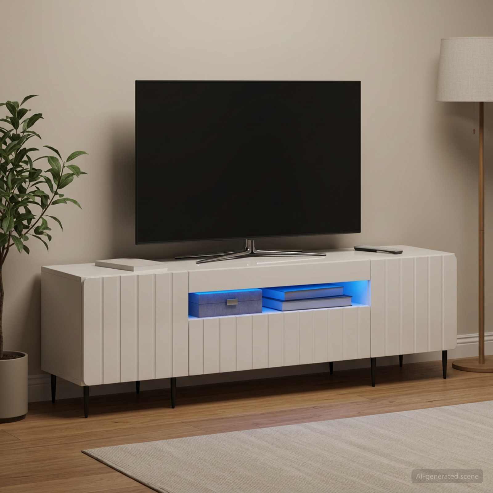 LED TV-kaappi Korkeakiiltoinen valkoinen Tekninen puu