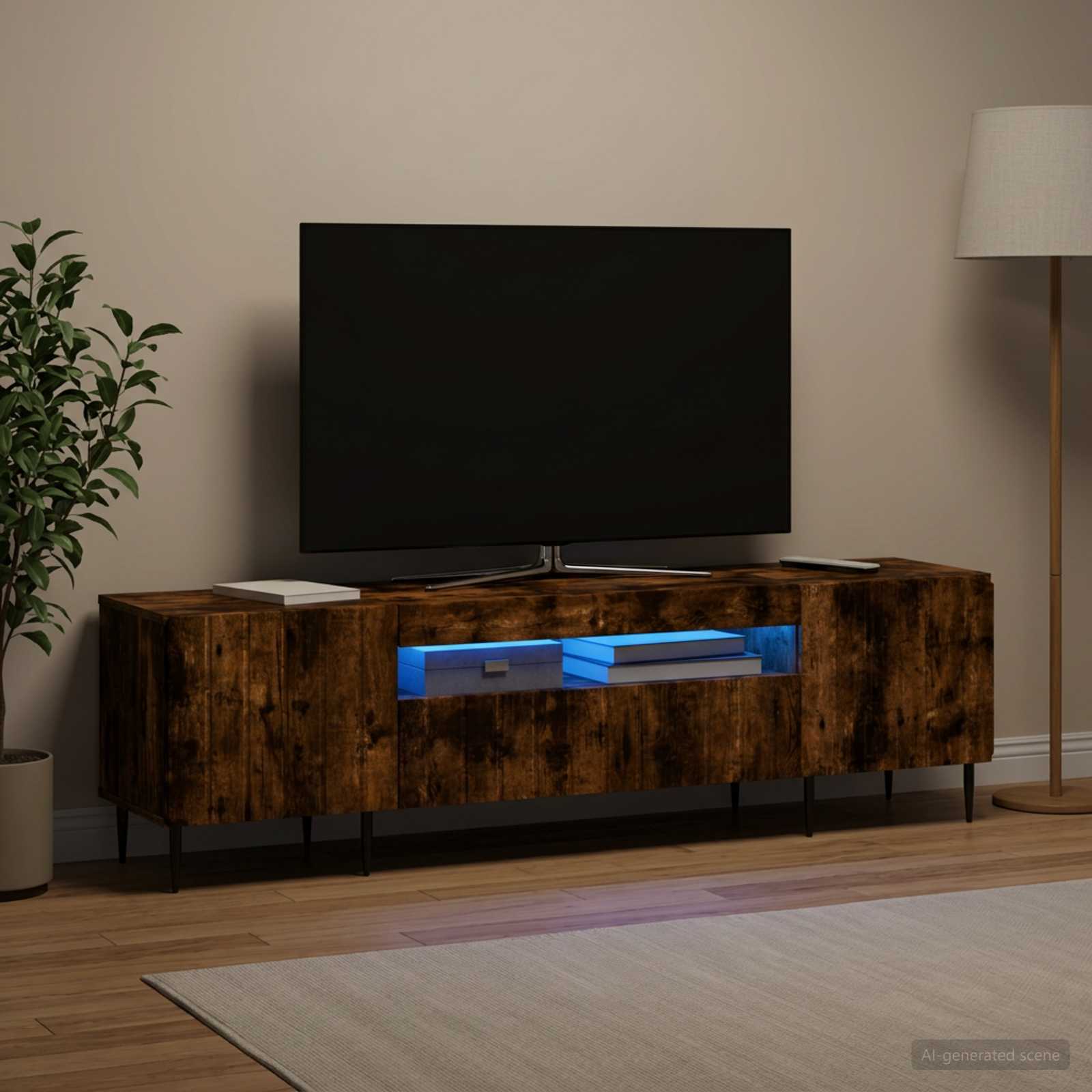 LED TV-kaappi ZWOLLE 153 x 35 x 43 cm Savutammi Tekninen puu - Image 4