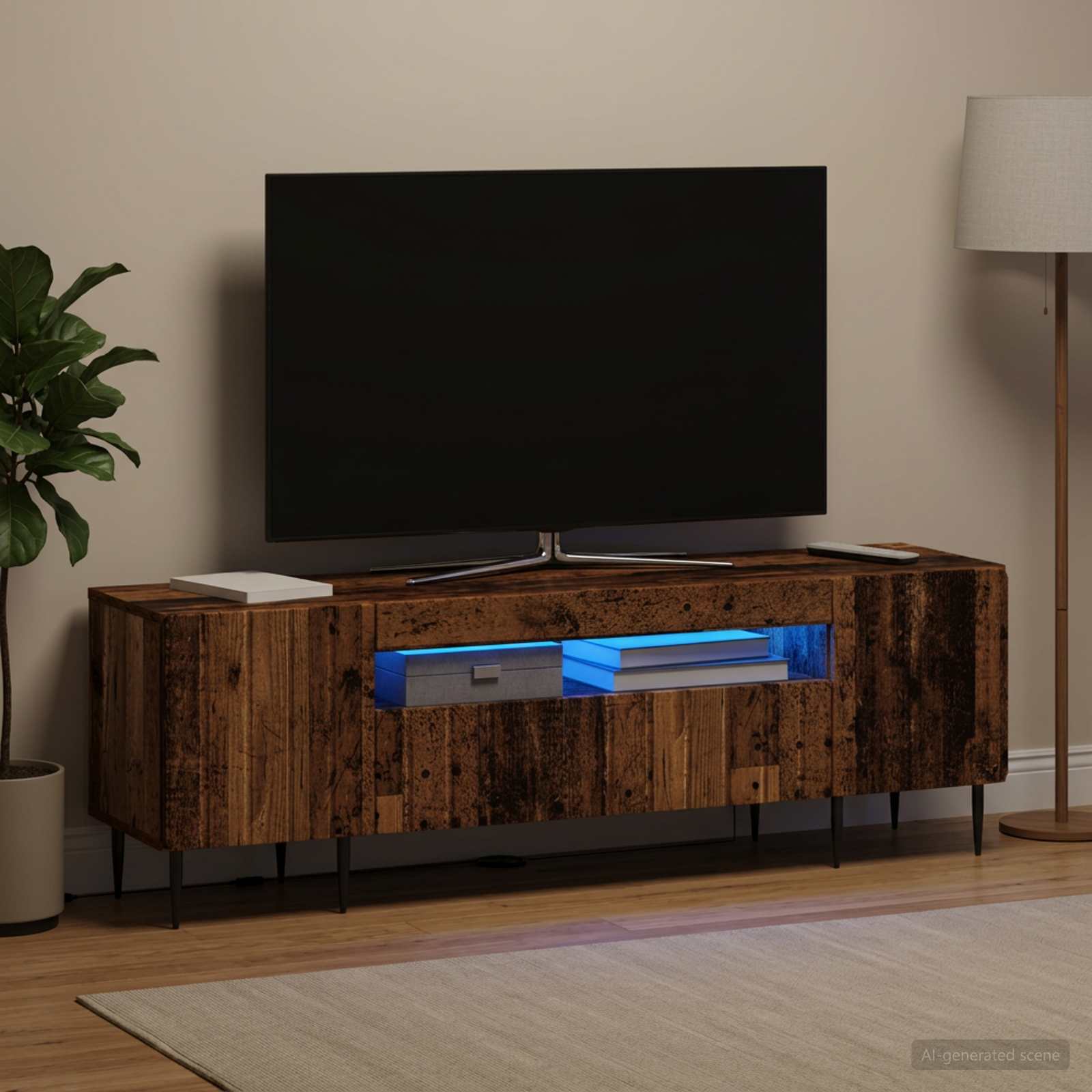 LED TV-kaappi ZWOLLE 153 x 35 x 43 cm Vanha puu Tekninen puu - Image 4